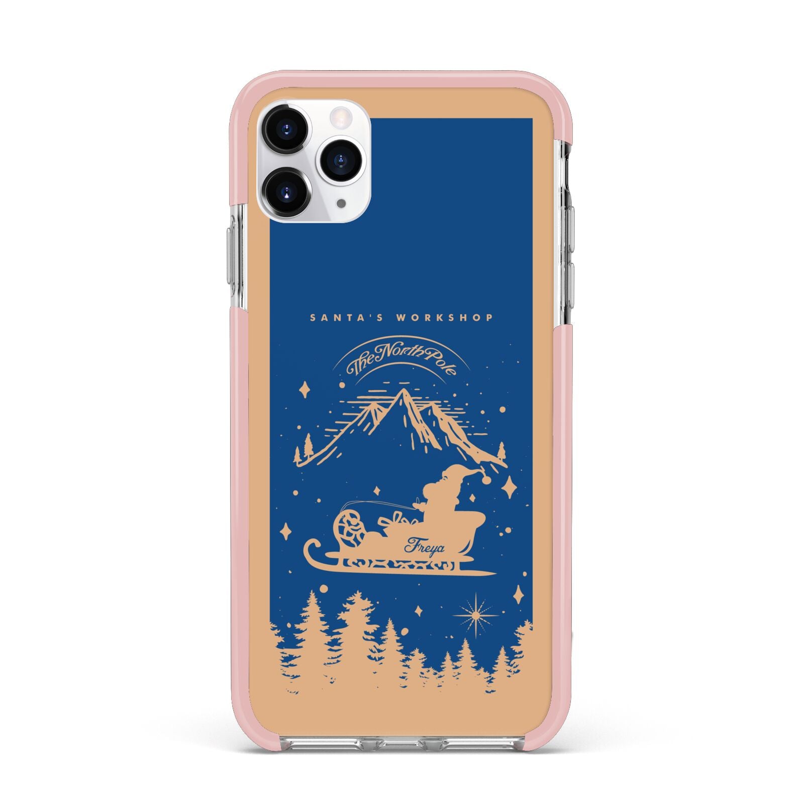 Blue Santas Sleigh Personalised iPhone 11 Pro Max Impact Pink Edge Case