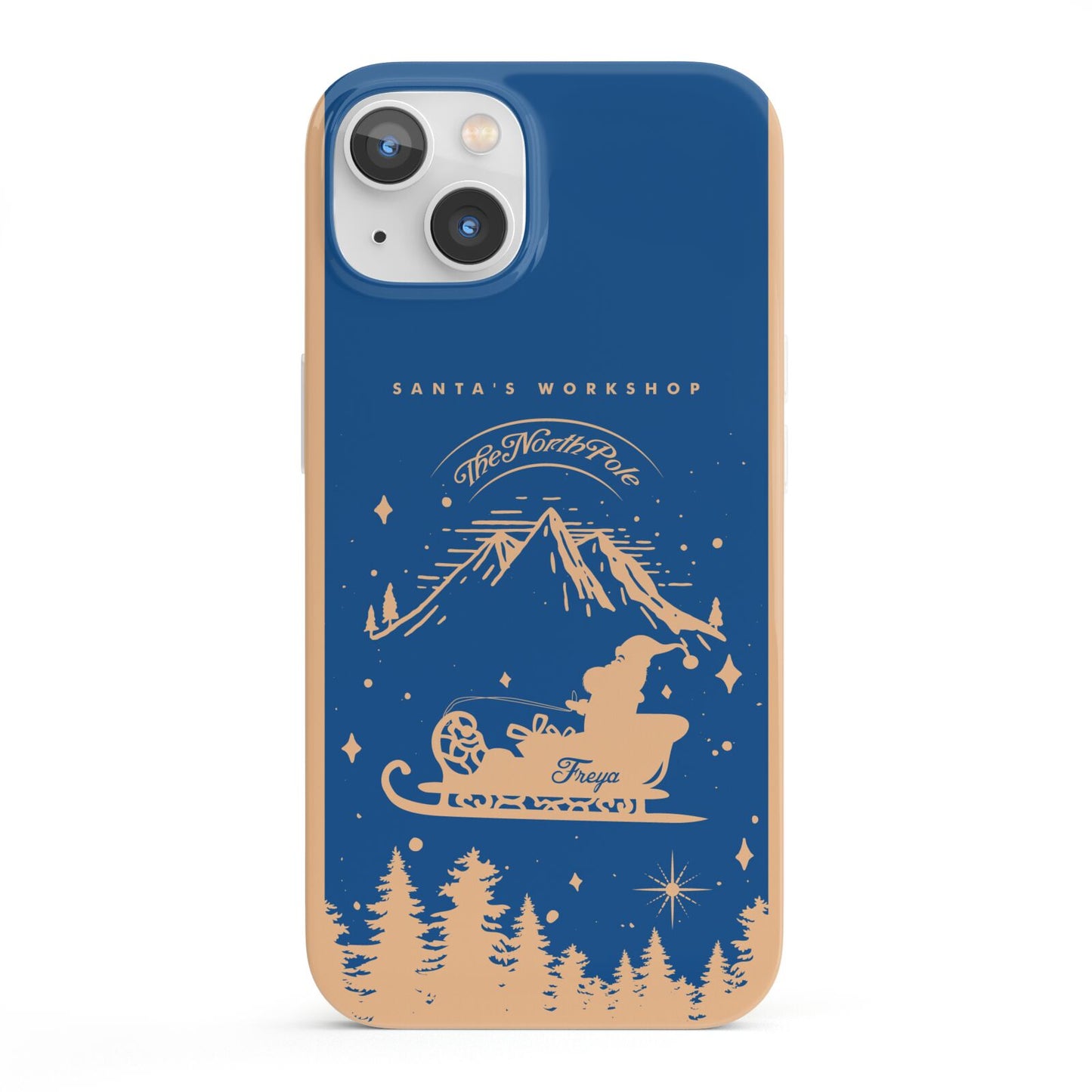 Blue Santas Sleigh Personalised iPhone 13 Full Wrap 3D Snap Case