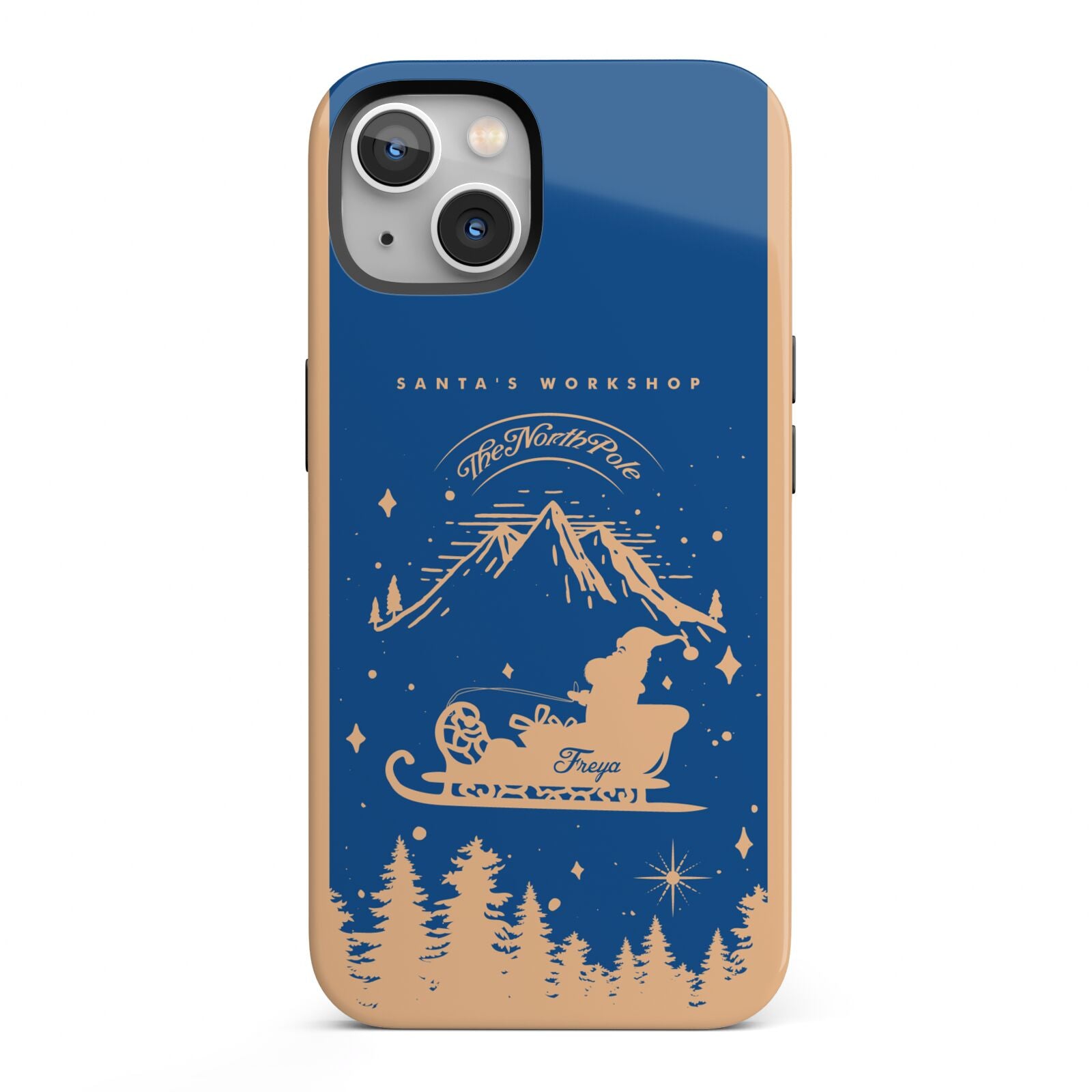 Blue Santas Sleigh Personalised iPhone 13 Full Wrap 3D Tough Case