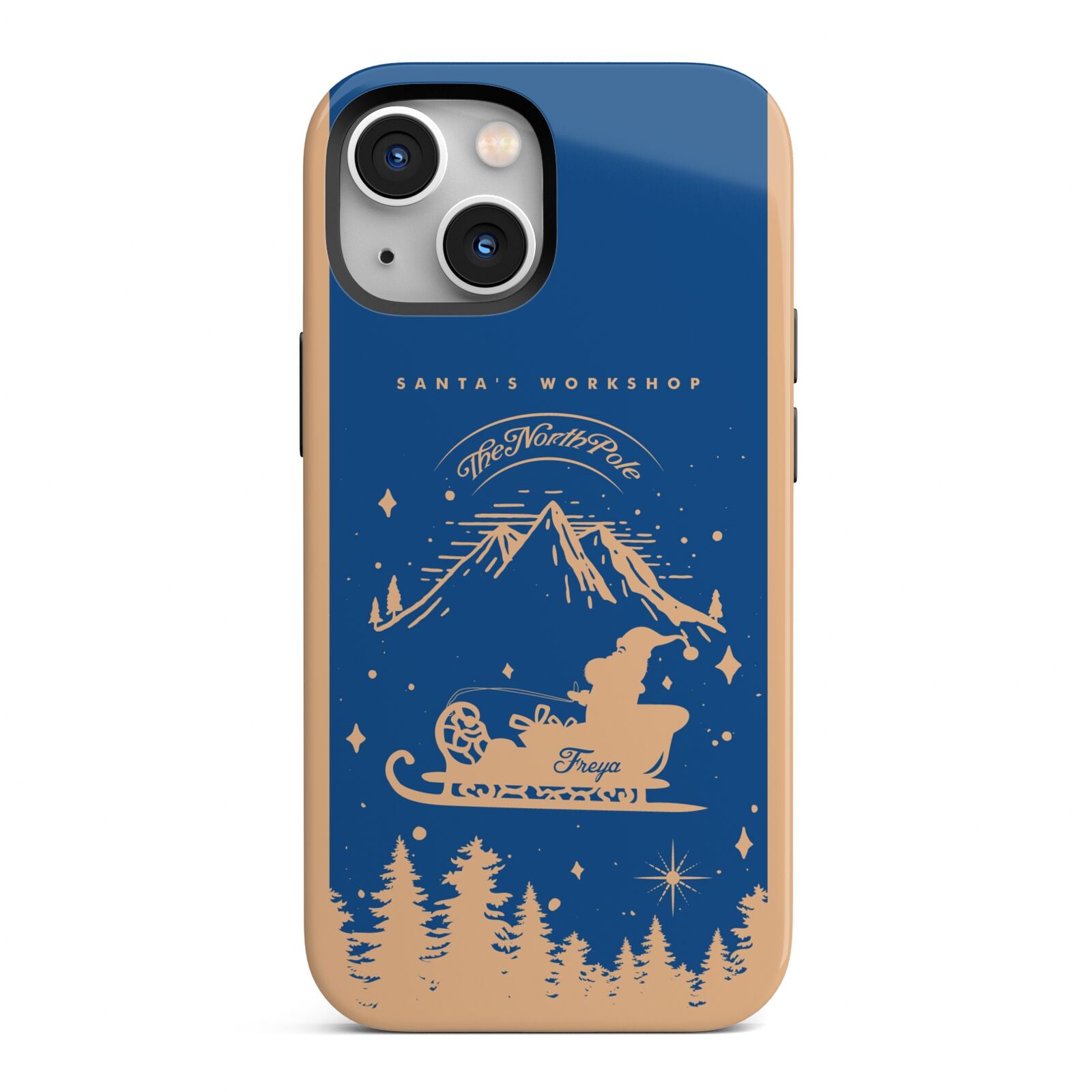 Blue Santas Sleigh Personalised iPhone 13 Mini Full Wrap 3D Tough Case