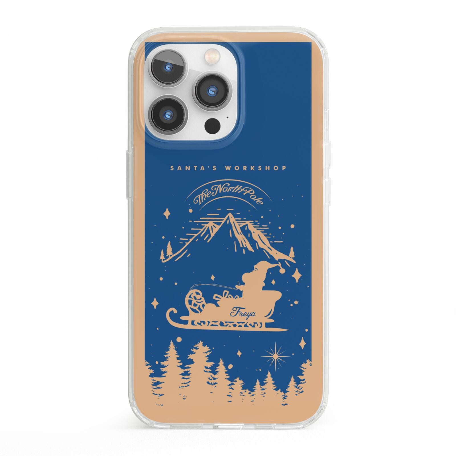 Blue Santas Sleigh Personalised iPhone 13 Pro Clear Bumper Case