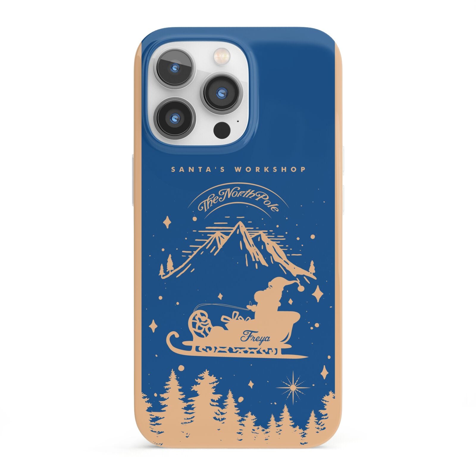 Blue Santas Sleigh Personalised iPhone 13 Pro Full Wrap 3D Snap Case