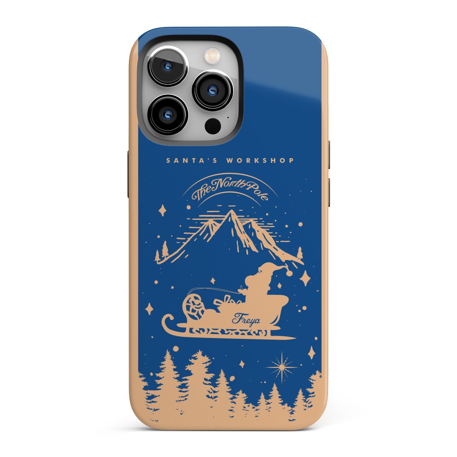 Blue Santas Sleigh Personalised iPhone 13 Pro Full Wrap 3D Tough Case