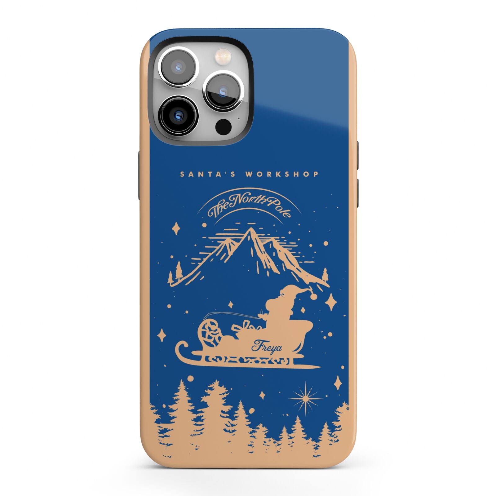 Blue Santas Sleigh Personalised iPhone 13 Pro Max Full Wrap 3D Tough Case