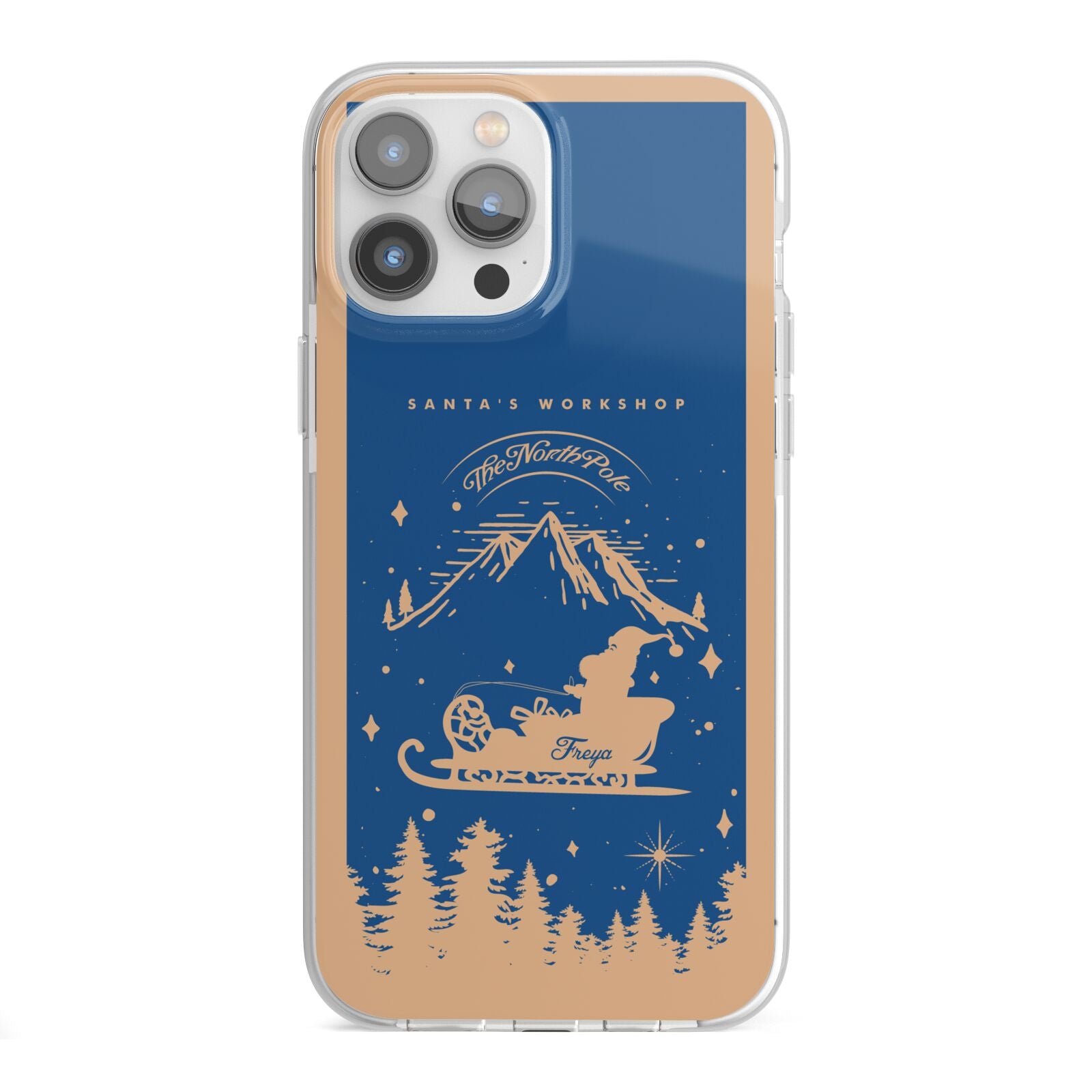 Blue Santas Sleigh Personalised iPhone 13 Pro Max TPU Impact Case with White Edges