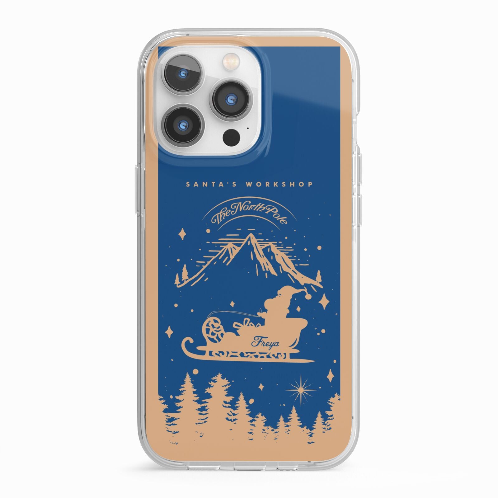 Blue Santas Sleigh Personalised iPhone 13 Pro TPU Impact Case with White Edges