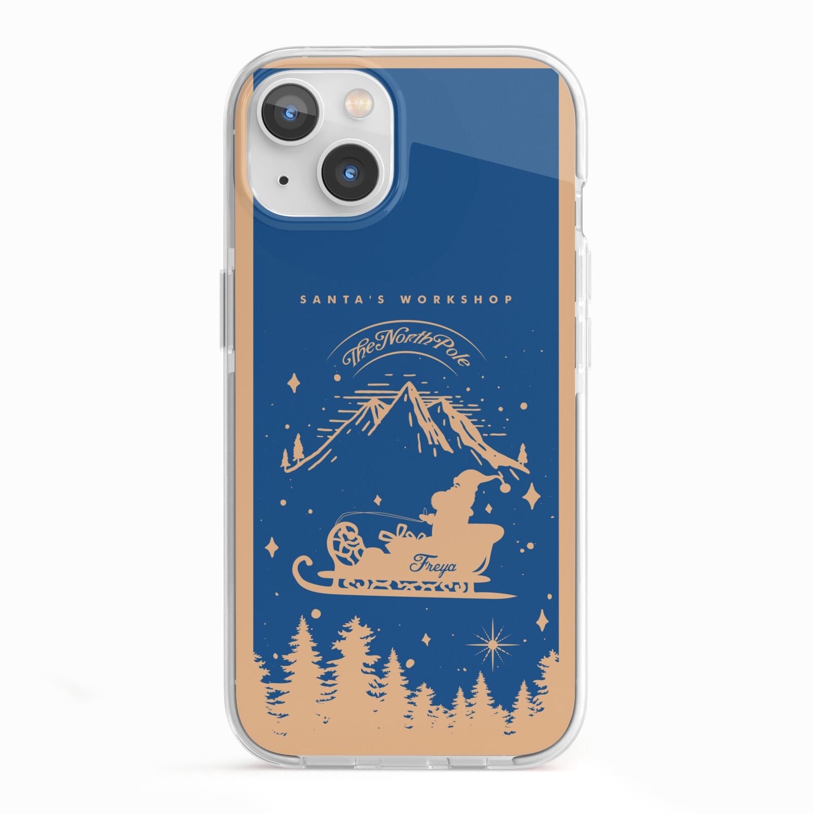 Blue Santas Sleigh Personalised iPhone 13 TPU Impact Case with White Edges