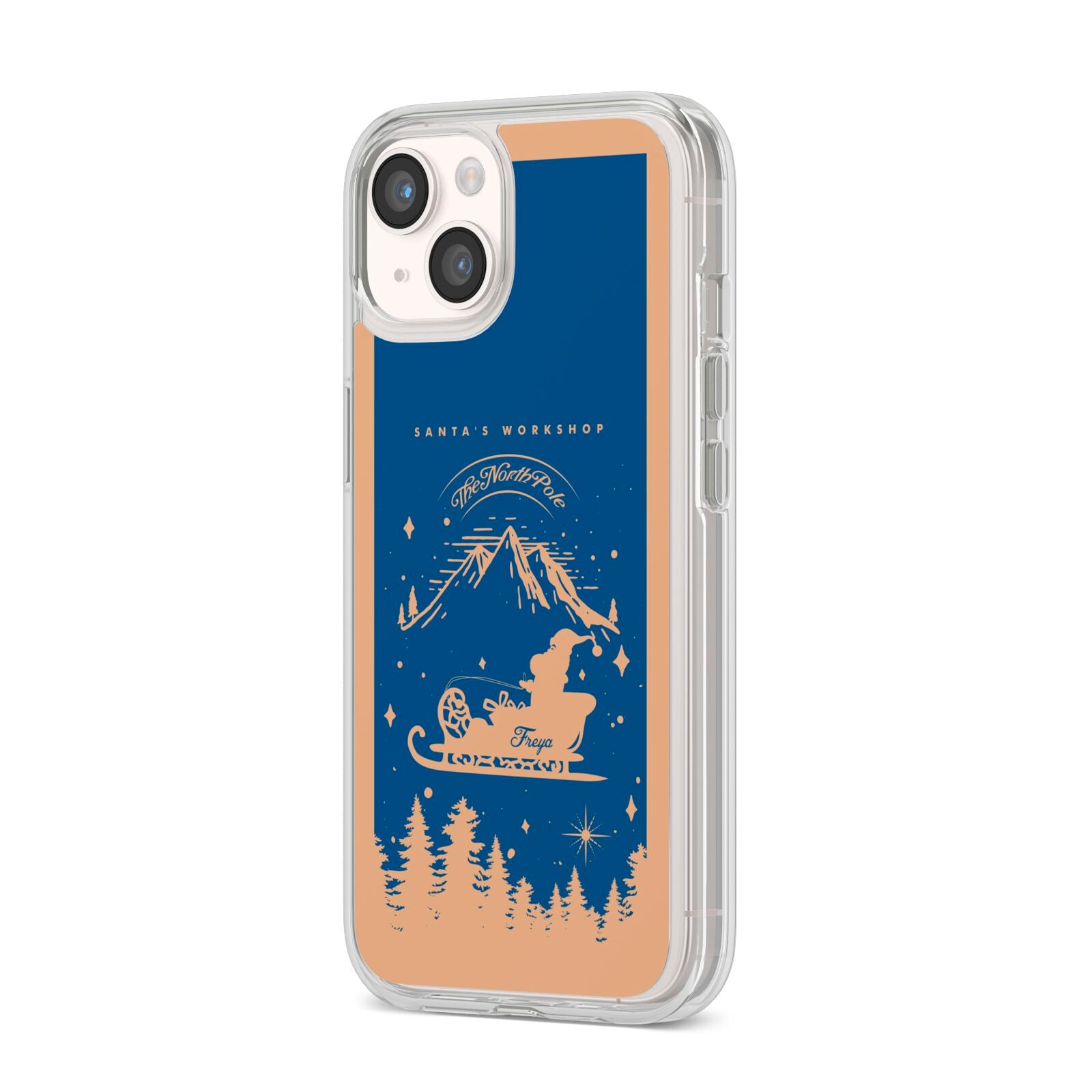 Blue Santas Sleigh Personalised iPhone 14 Clear Tough Case Starlight Angled Image