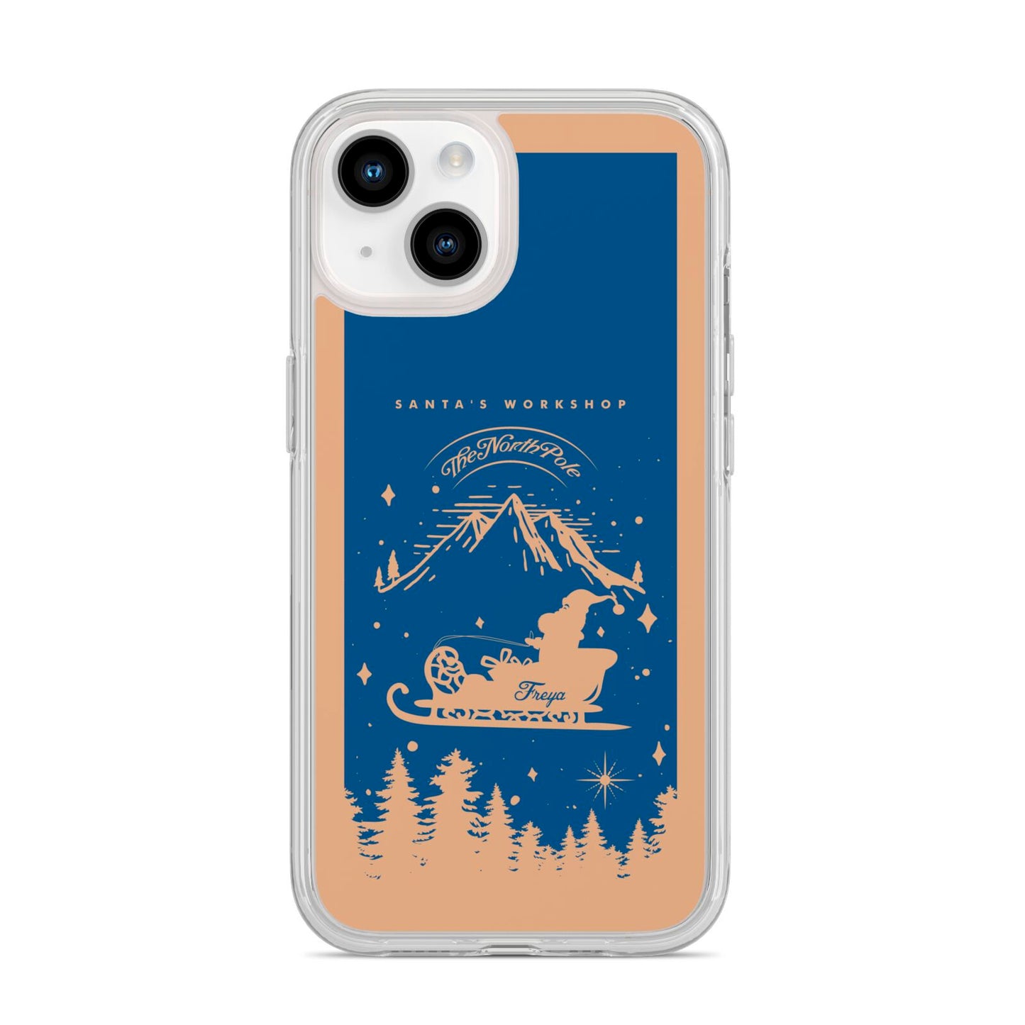 Blue Santas Sleigh Personalised iPhone 14 Clear Tough Case Starlight