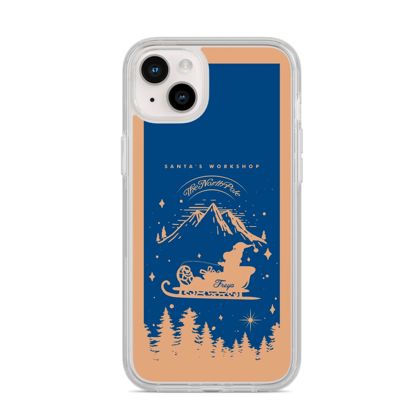 Blue Santas Sleigh Personalised iPhone 14 Plus Clear Tough Case Starlight