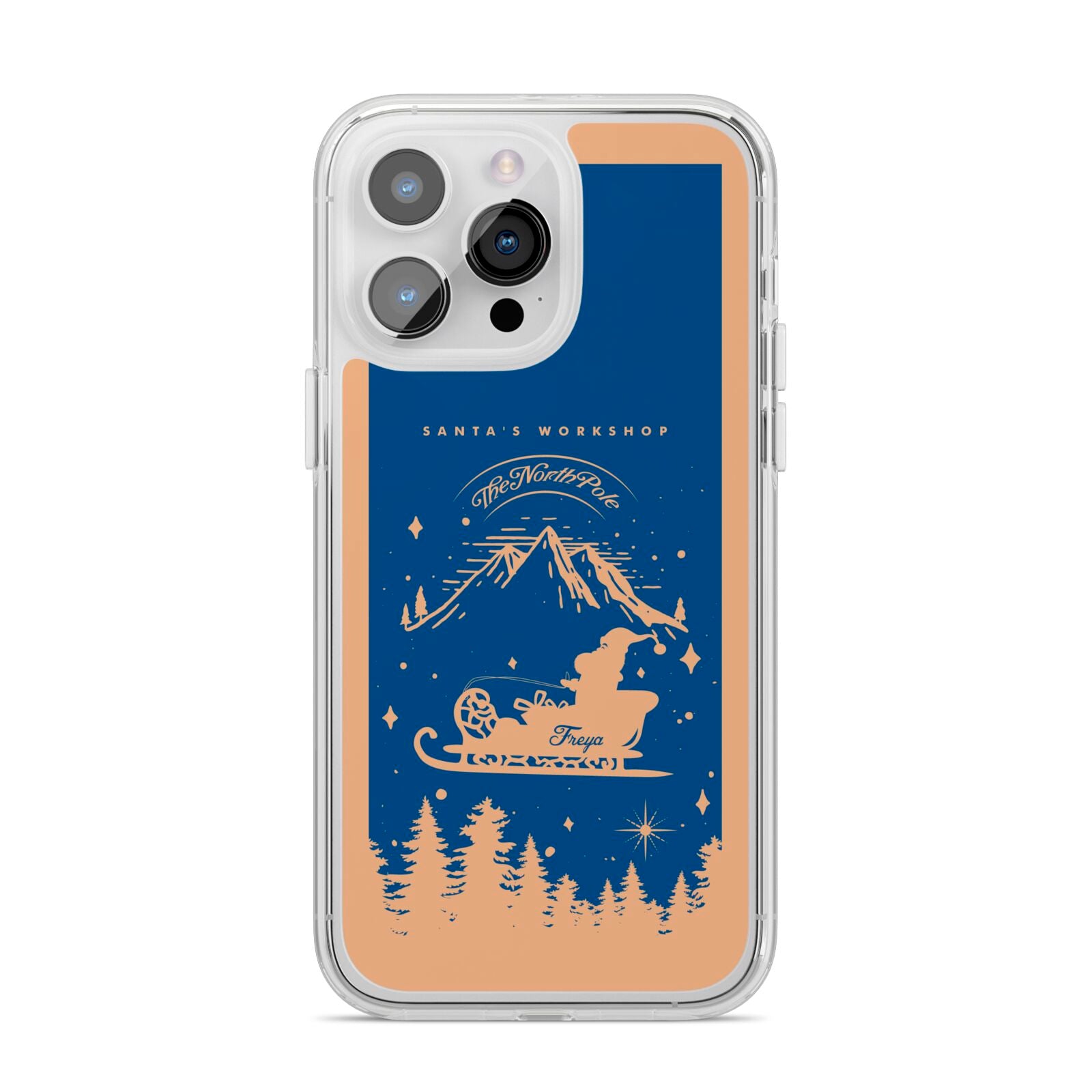 Blue Santas Sleigh Personalised iPhone 14 Pro Max Clear Tough Case Silver