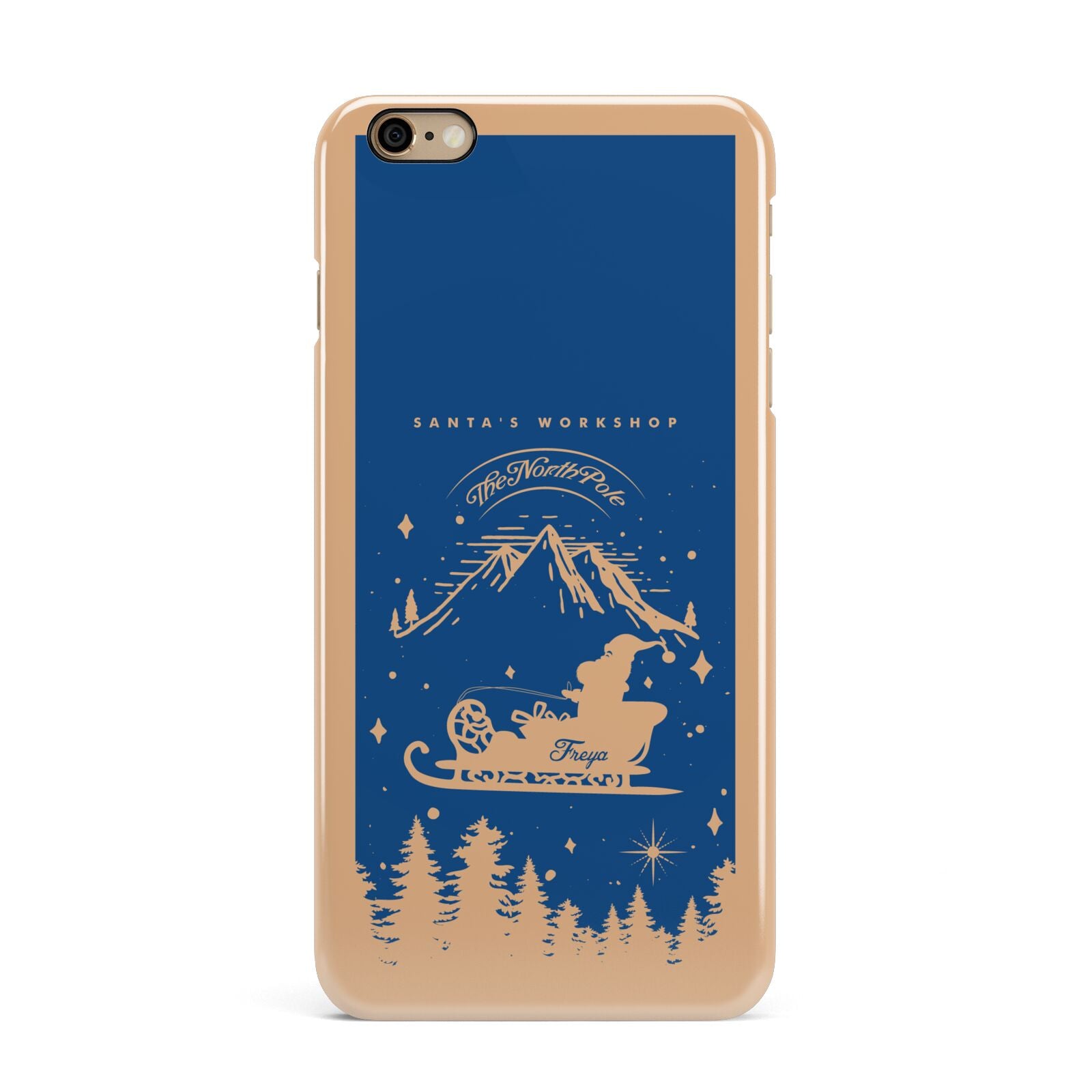 Blue Santas Sleigh Personalised iPhone 6 Plus 3D Snap Case on Gold Phone