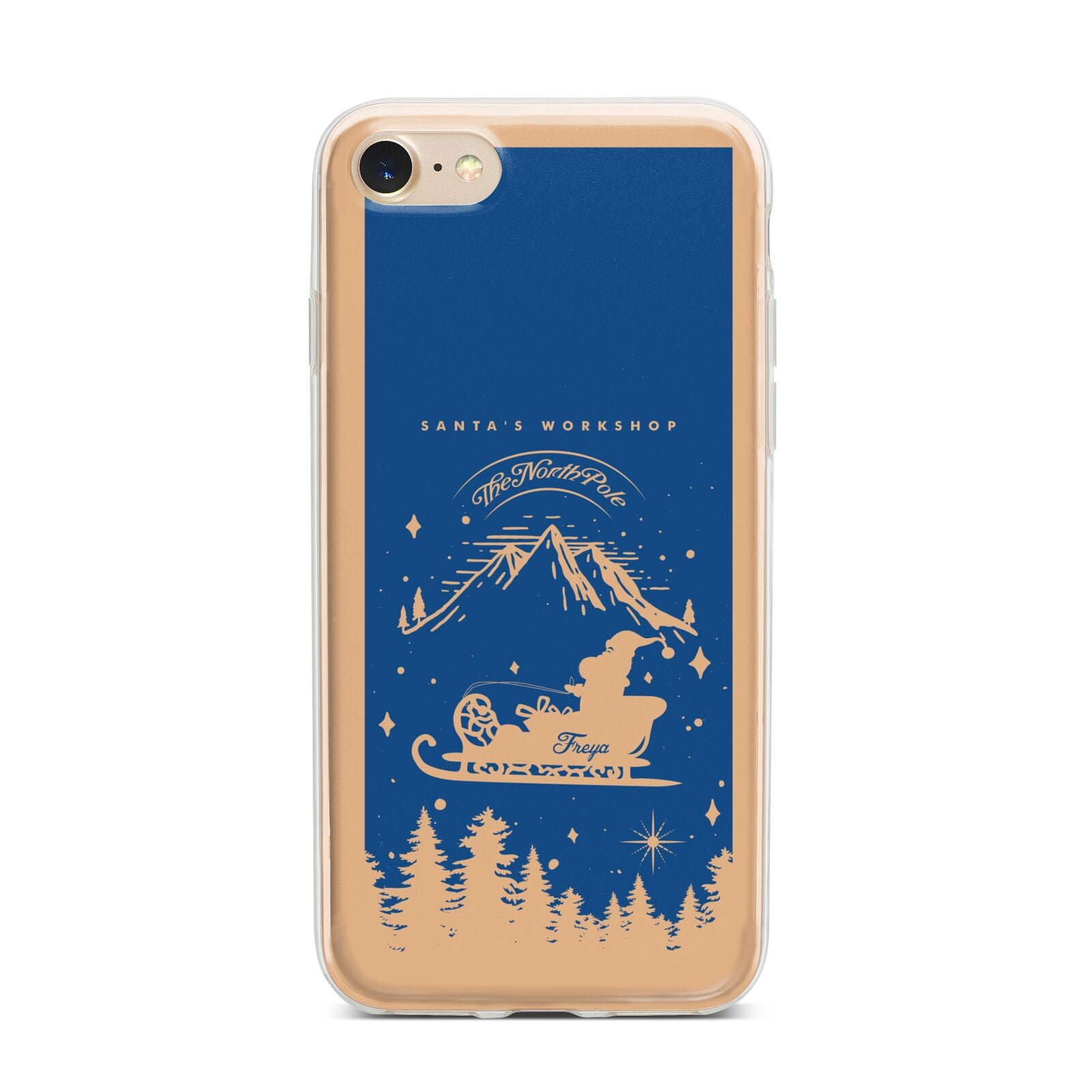 Blue Santas Sleigh Personalised iPhone 7 Bumper Case on Gold iPhone