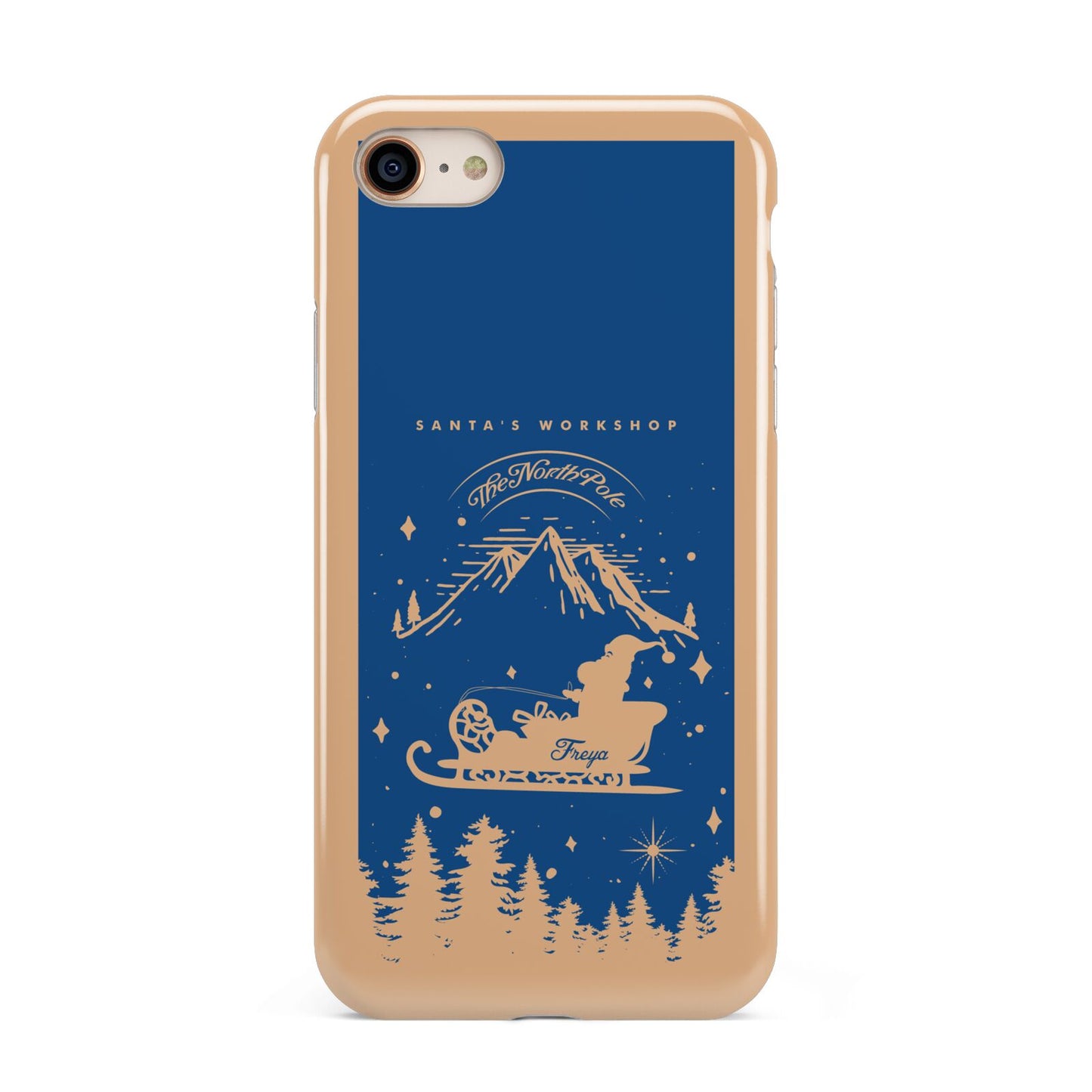 Blue Santas Sleigh Personalised iPhone 8 3D Tough Case on Gold Phone