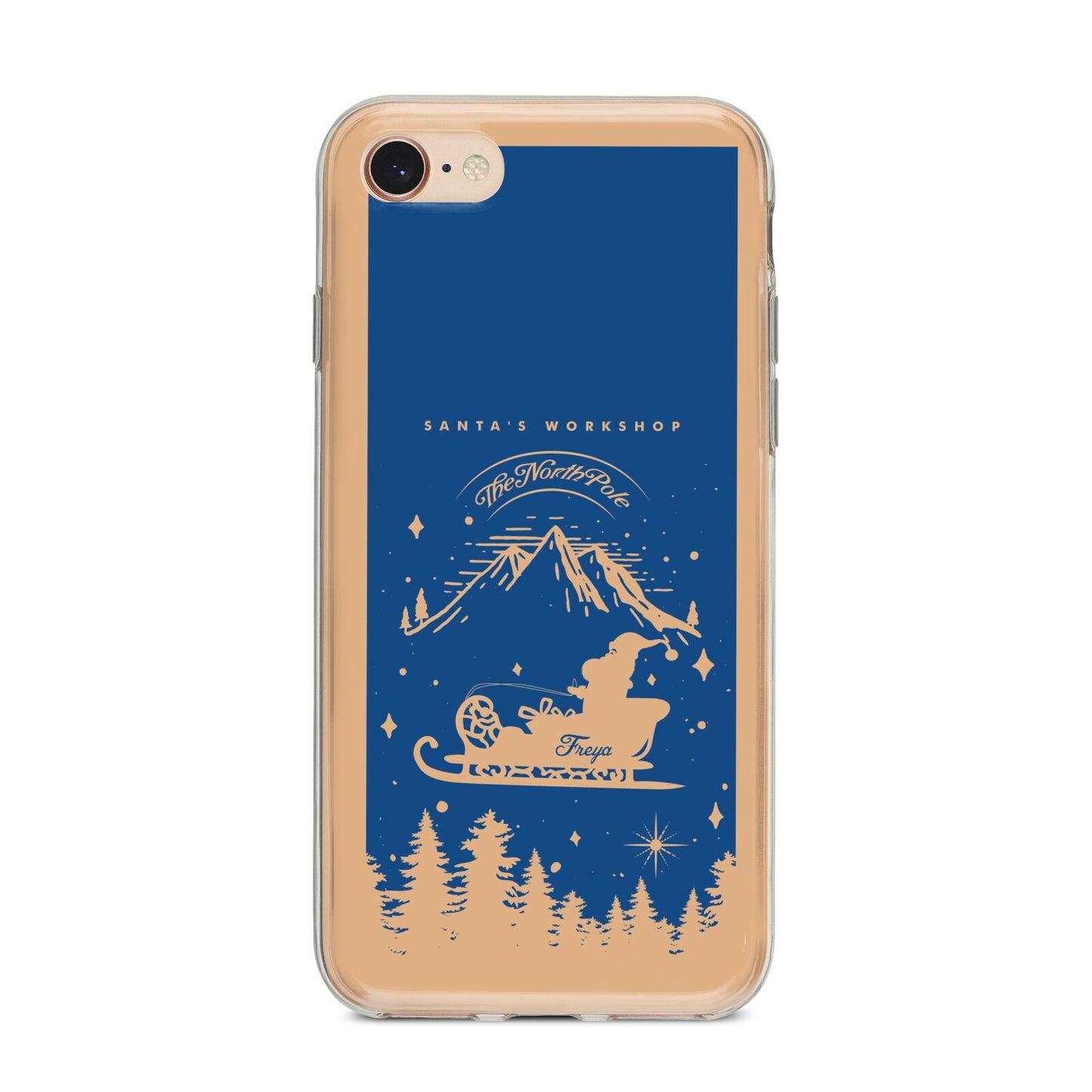 Blue Santas Sleigh Personalised iPhone 8 Bumper Case on Rose Gold iPhone