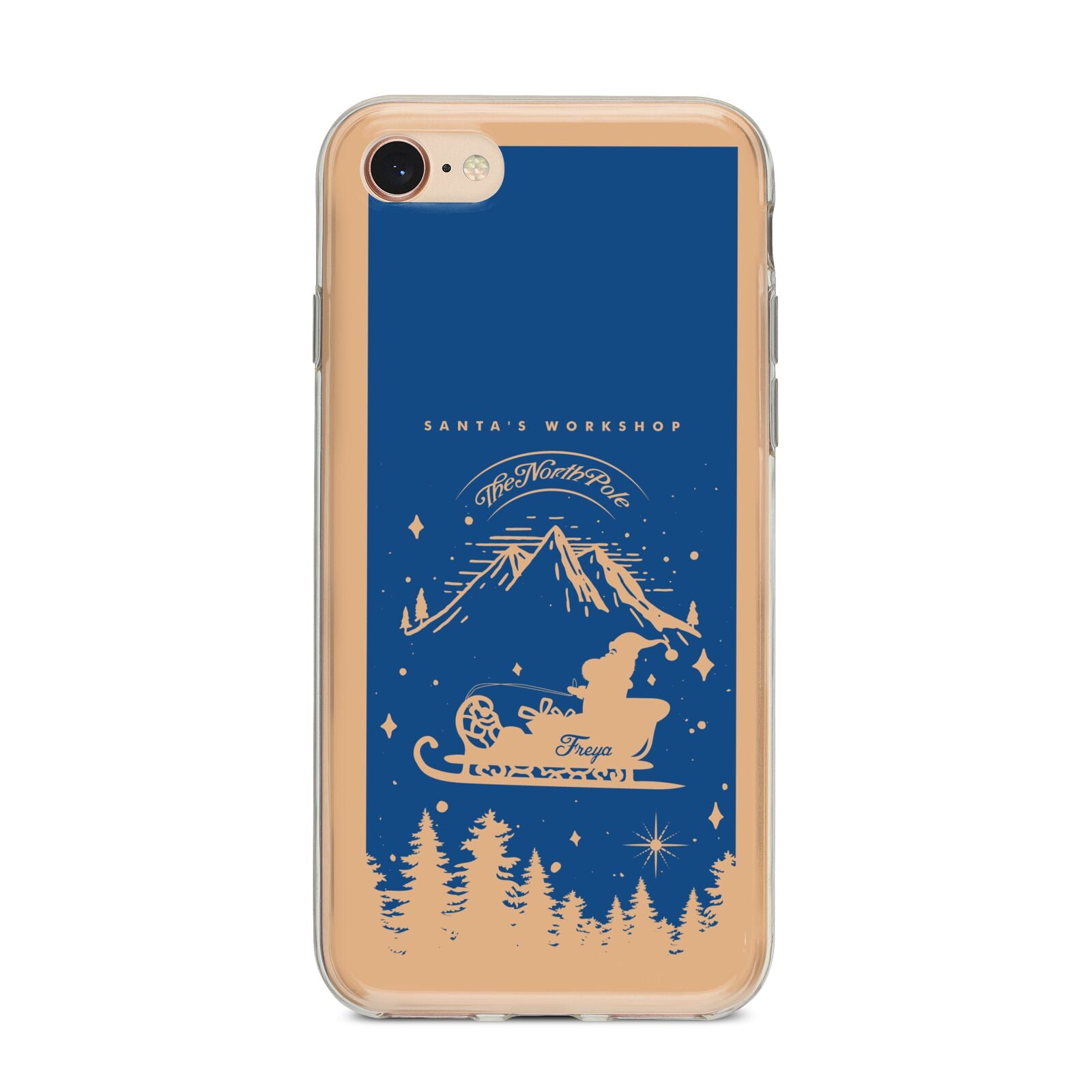 Blue Santas Sleigh Personalised iPhone 8 Bumper Case on Rose Gold iPhone