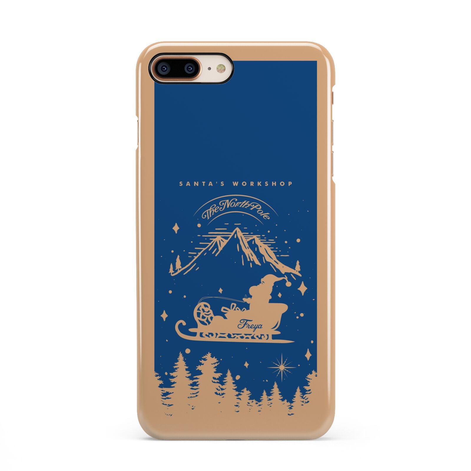 Blue Santas Sleigh Personalised iPhone 8 Plus 3D Snap Case on Gold Phone