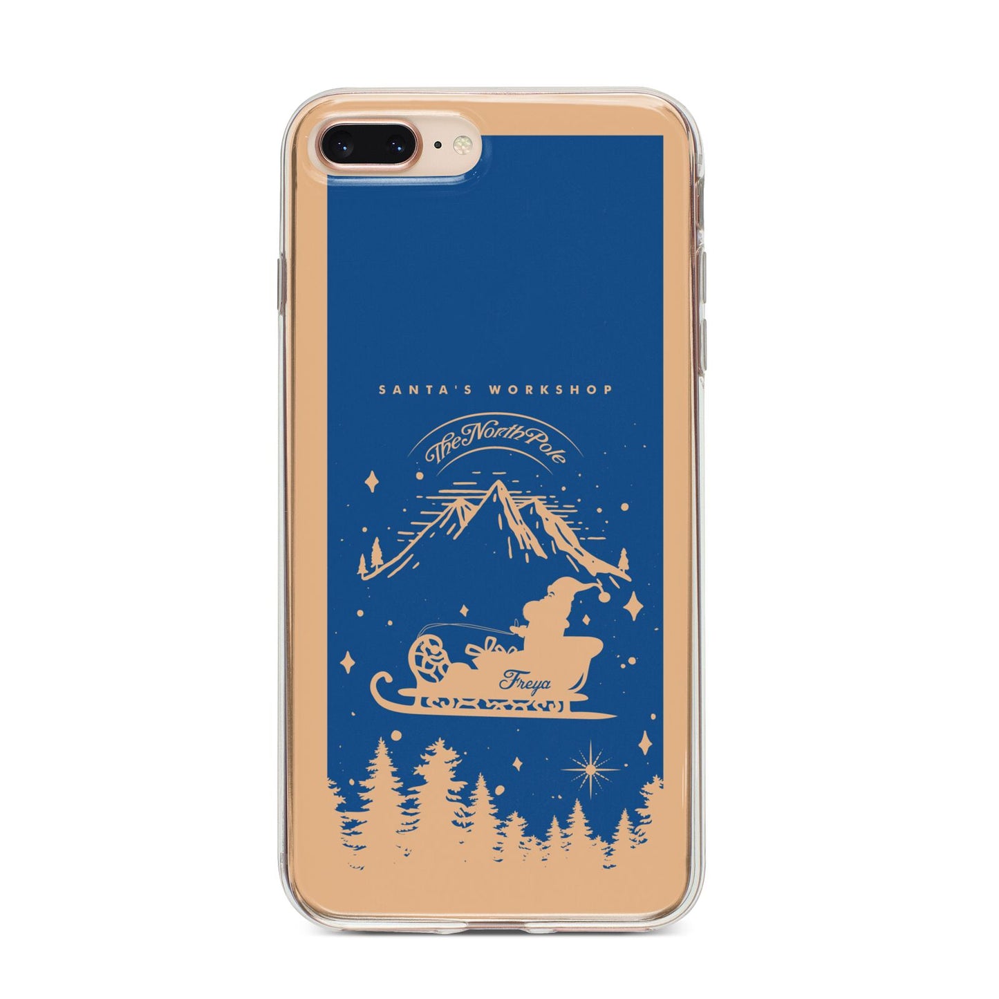 Blue Santas Sleigh Personalised iPhone 8 Plus Bumper Case on Gold iPhone