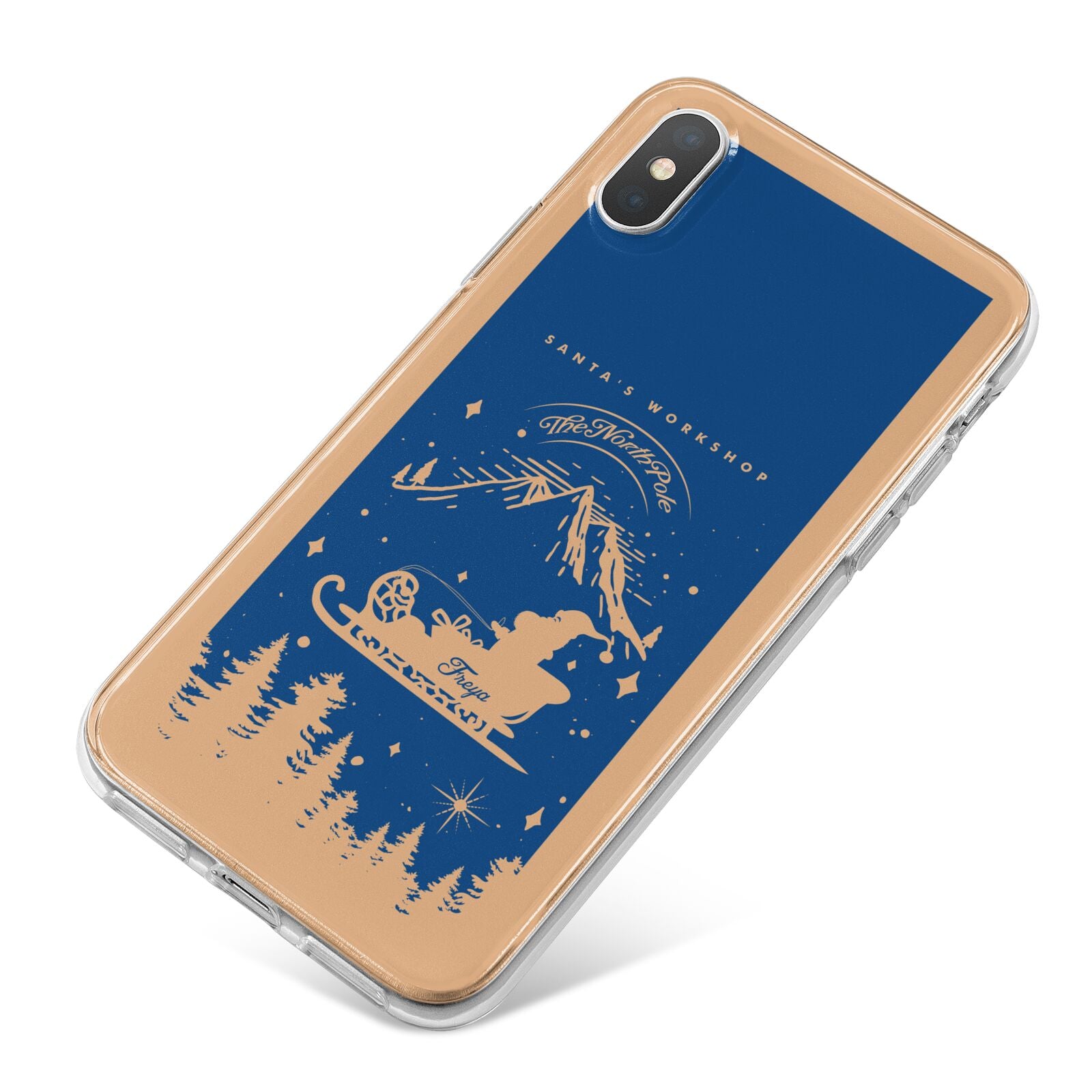 Blue Santas Sleigh Personalised iPhone X Bumper Case on Silver iPhone