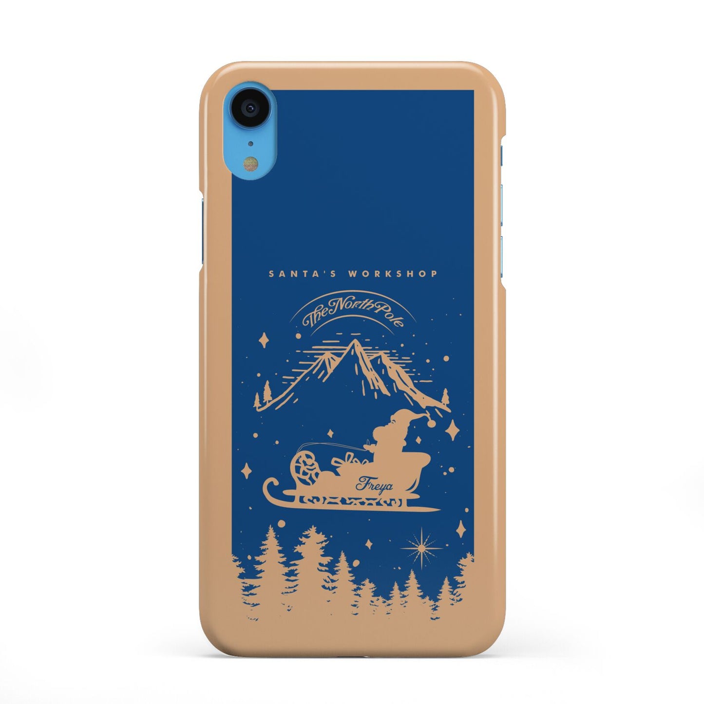 Blue Santas Sleigh Personalised iPhone XR 2D Snap Case on Blue Phone