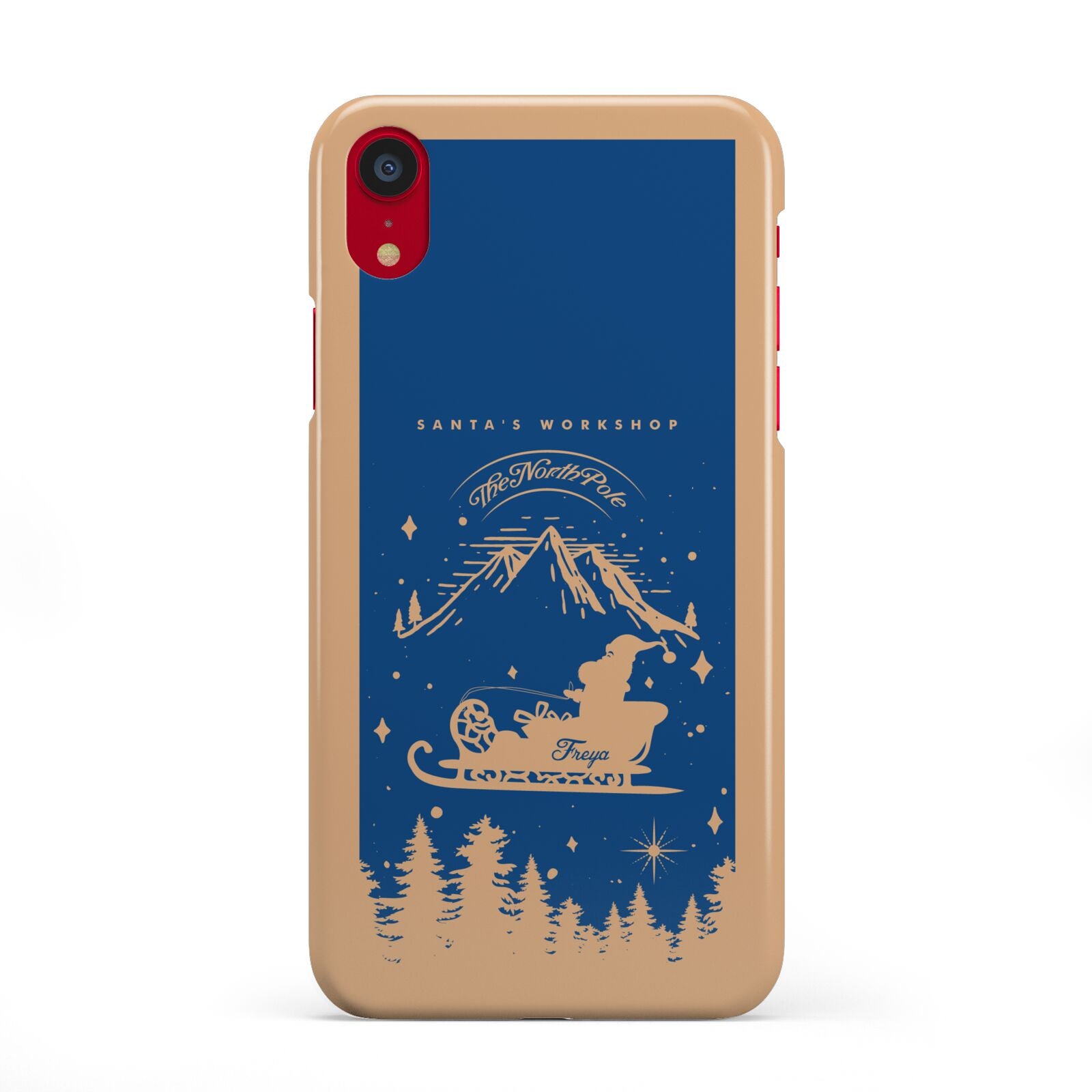 Blue Santas Sleigh Personalised iPhone XR 2D Snap Case on Red Phone