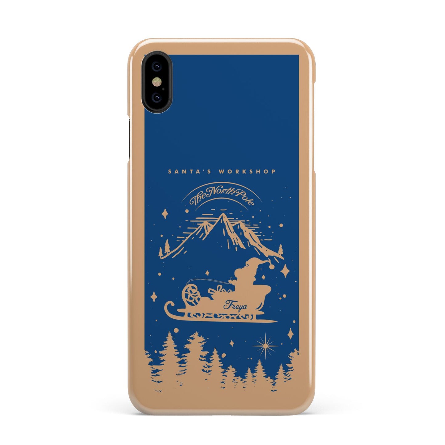 Blue Santas Sleigh Personalised iPhone XS Max 2D Snap Case on Black Phone