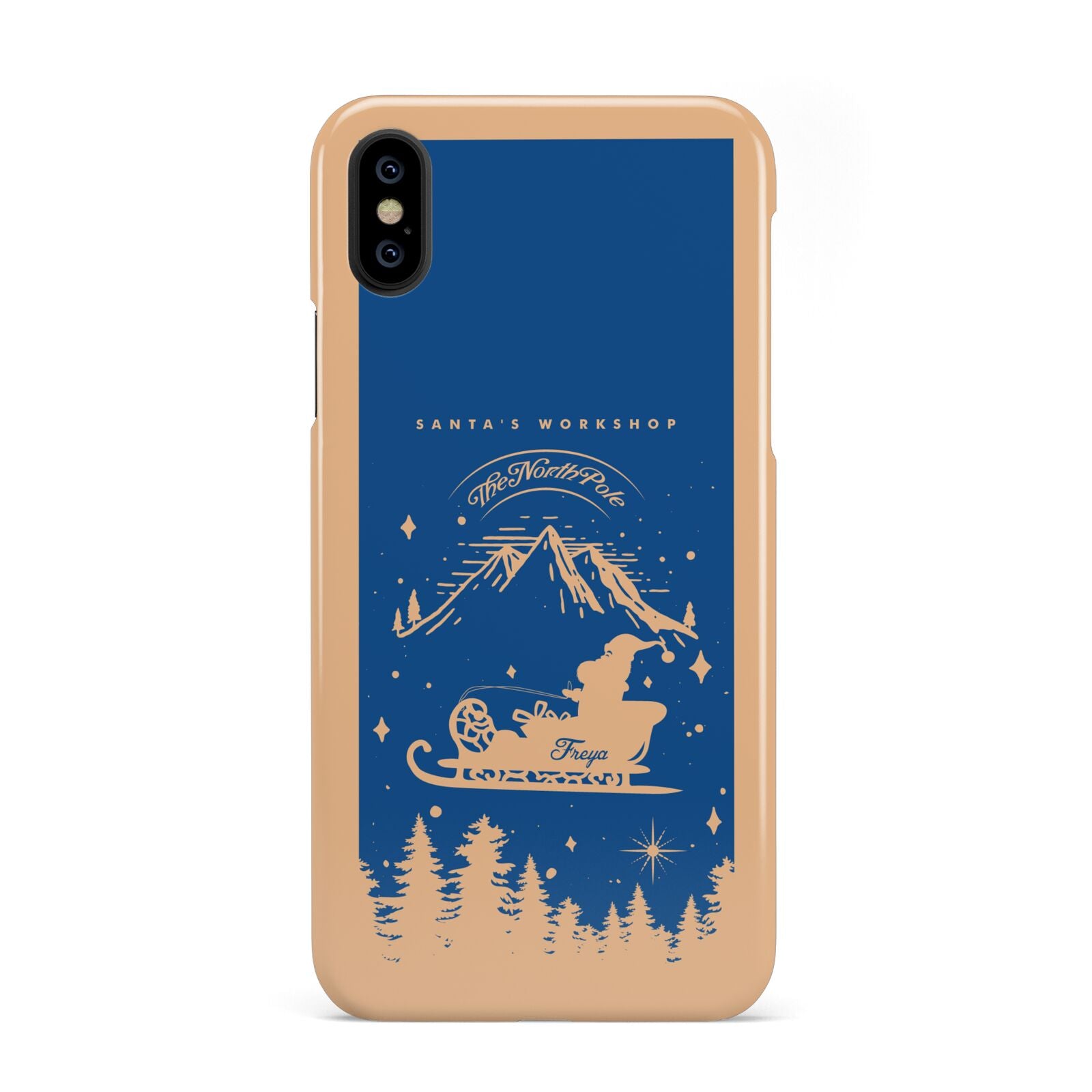 Blue Santas Sleigh Personalised iPhone Xs 2D Snap on Black Phone