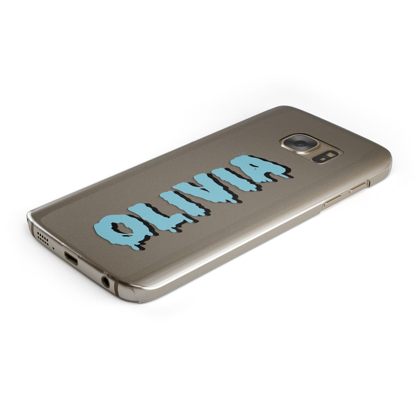 Blue Slime Text Protective Samsung Galaxy Case Angled Image