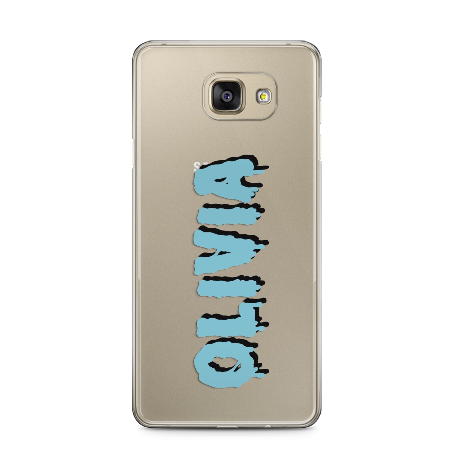 Blue Slime Text Samsung Galaxy A5 2016 Case on gold phone