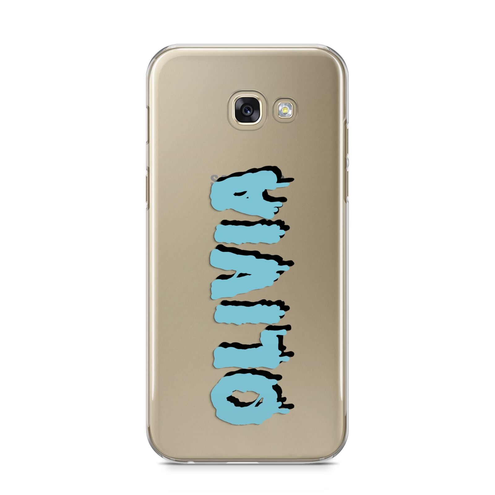 Blue Slime Text Samsung Galaxy A5 2017 Case on gold phone