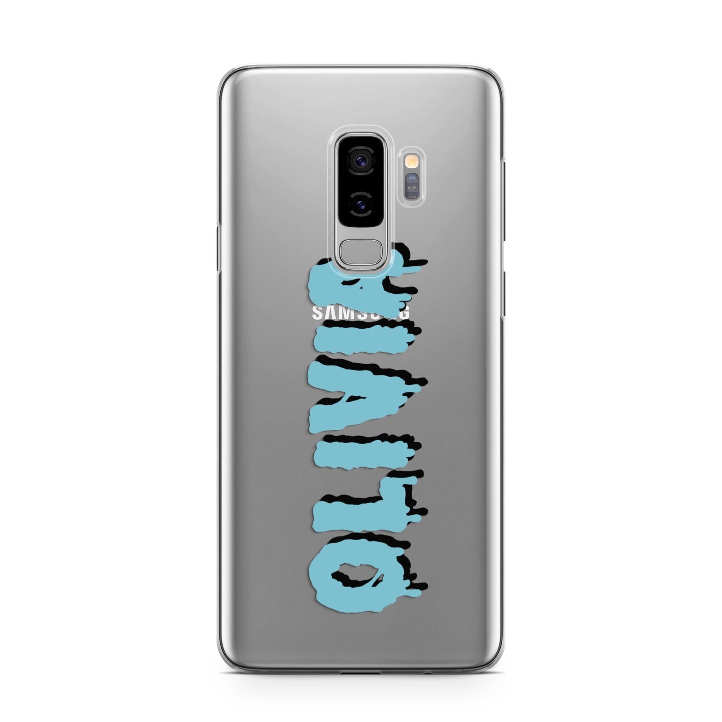 Blue Slime Text Samsung Galaxy S9 Plus Case on Silver phone