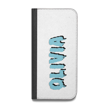 Blue Slime Text Vegan Leather Flip Samsung Case