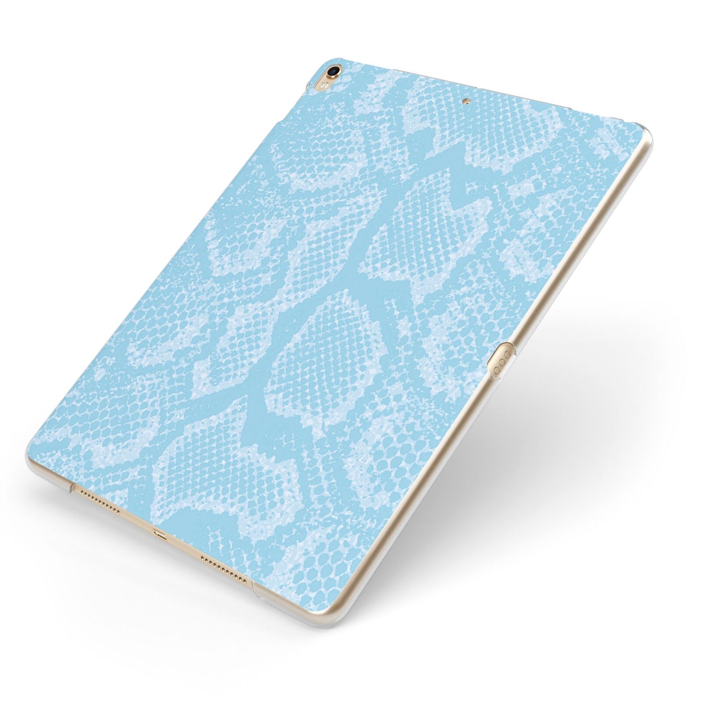 Blue Snakeskin Apple iPad Case on Gold iPad Side View