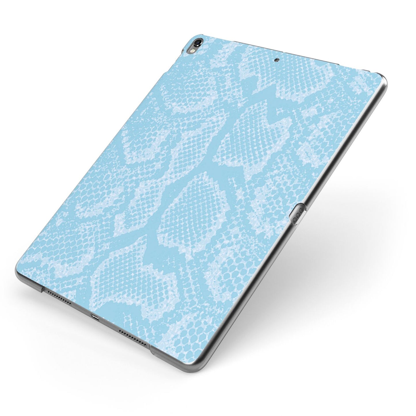 Blue Snakeskin Apple iPad Case on Grey iPad Side View