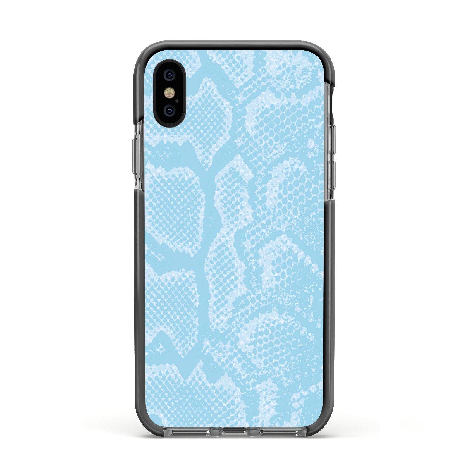 Blue Snakeskin Apple iPhone Xs Impact Case Black Edge on Black Phone