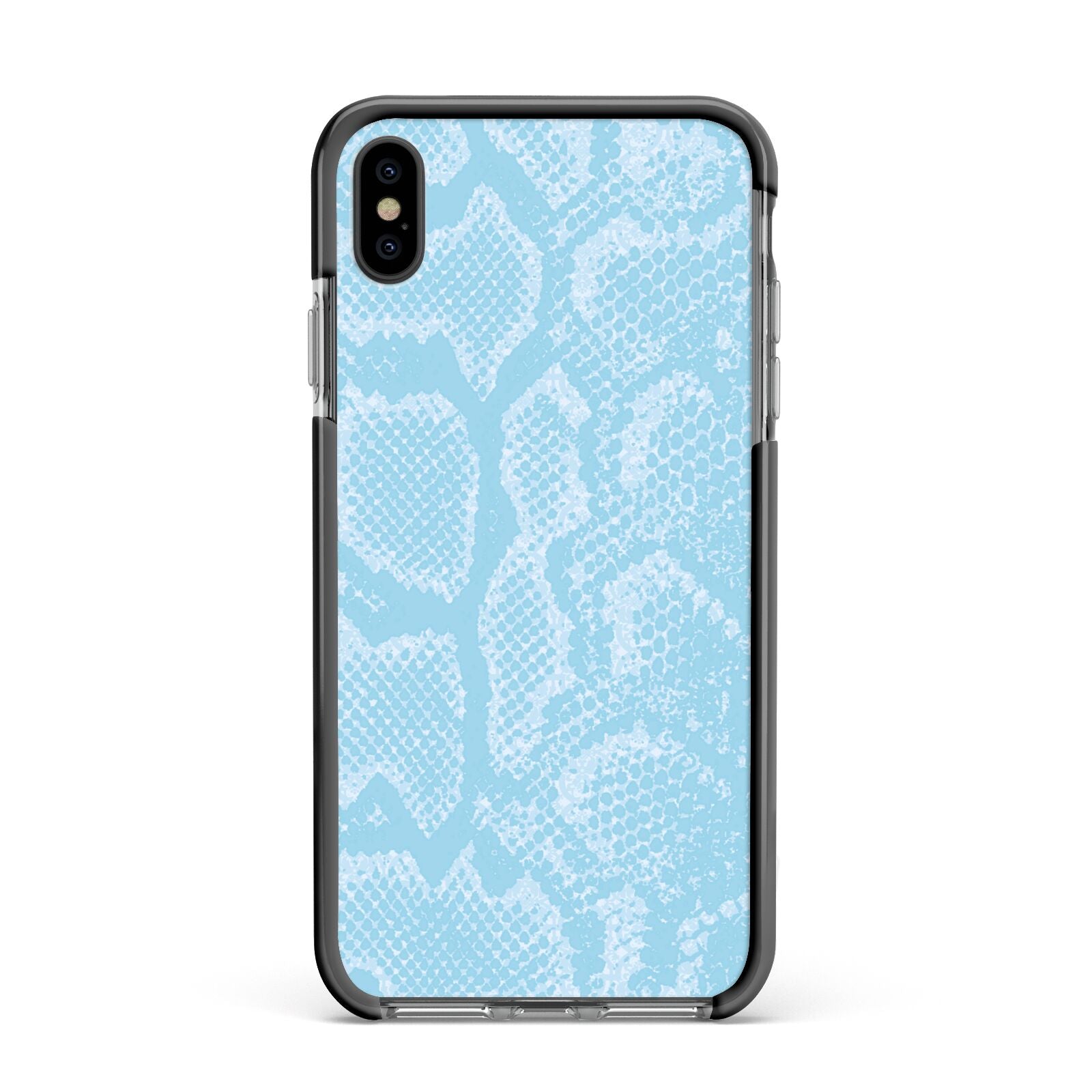 Blue Snakeskin Apple iPhone Xs Max Impact Case Black Edge on Black Phone