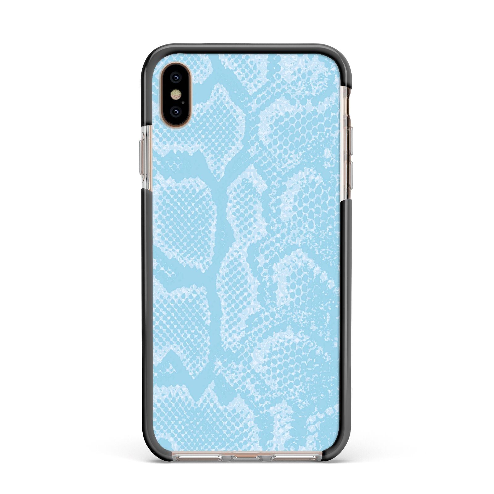 Blue Snakeskin Apple iPhone Xs Max Impact Case Black Edge on Gold Phone