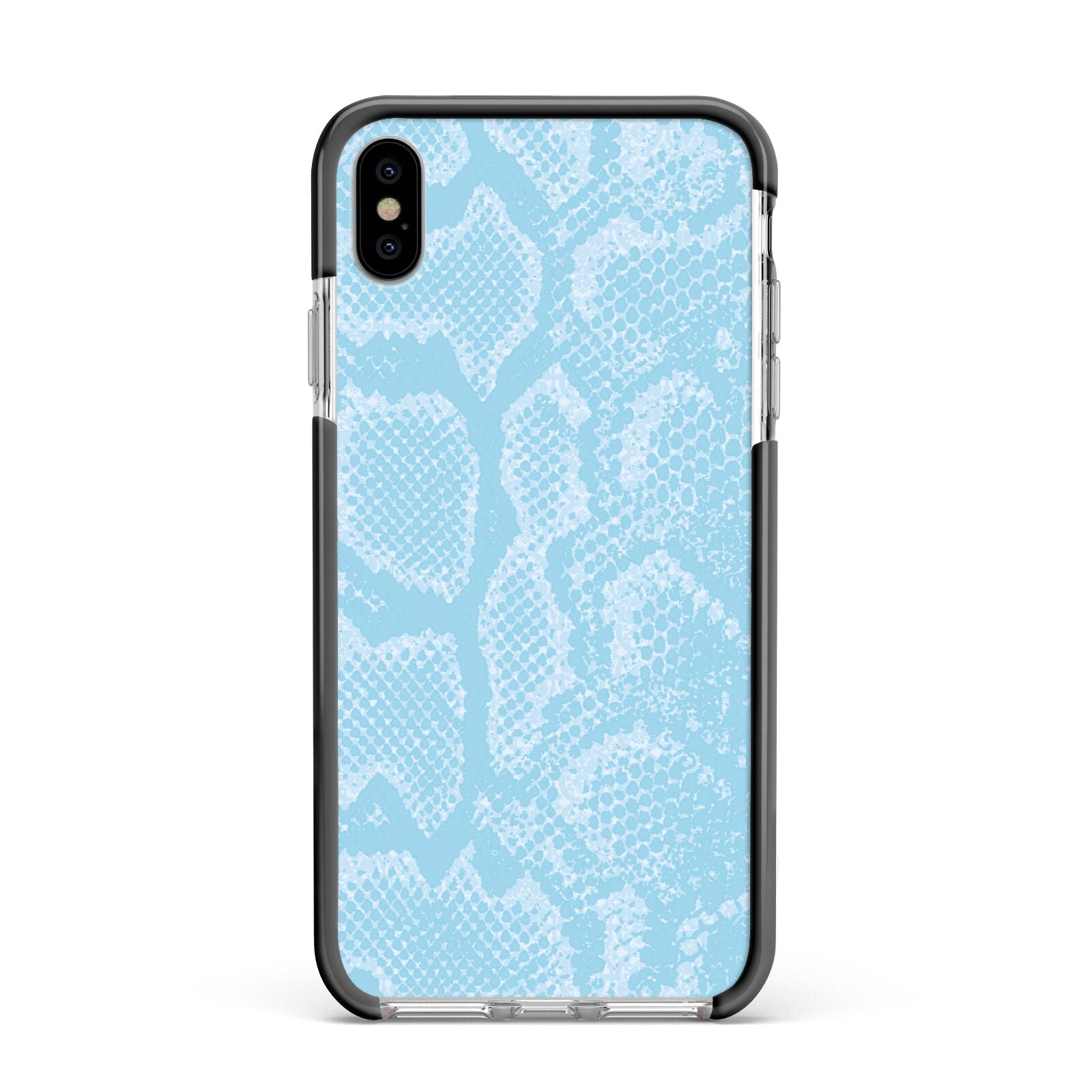 Blue Snakeskin Apple iPhone Xs Max Impact Case Black Edge on Silver Phone