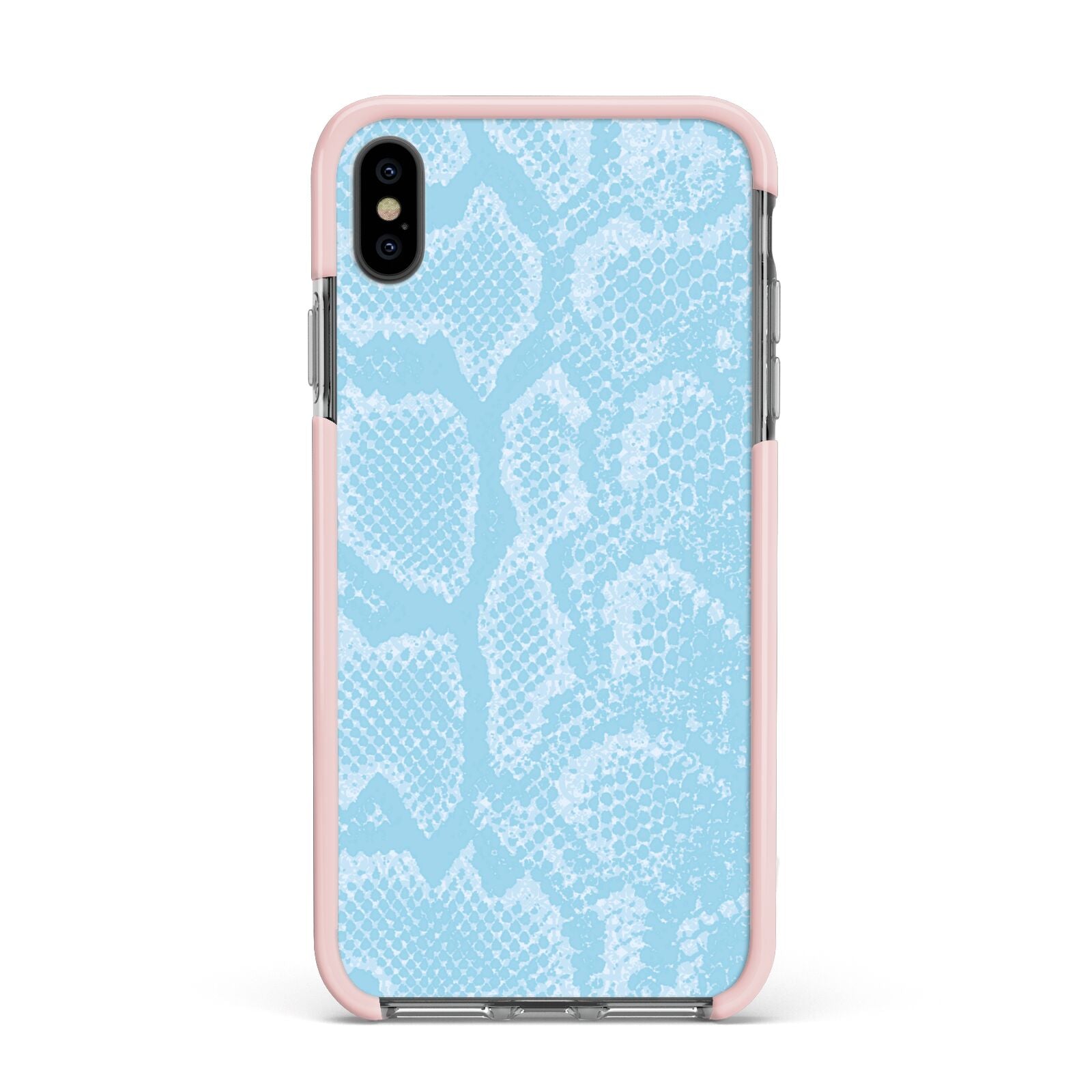 Blue Snakeskin Apple iPhone Xs Max Impact Case Pink Edge on Black Phone