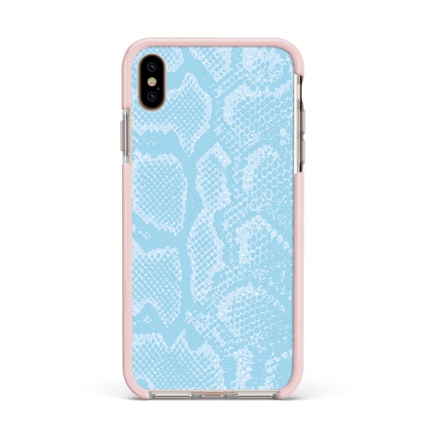 Blue Snakeskin Apple iPhone Xs Max Impact Case Pink Edge on Gold Phone