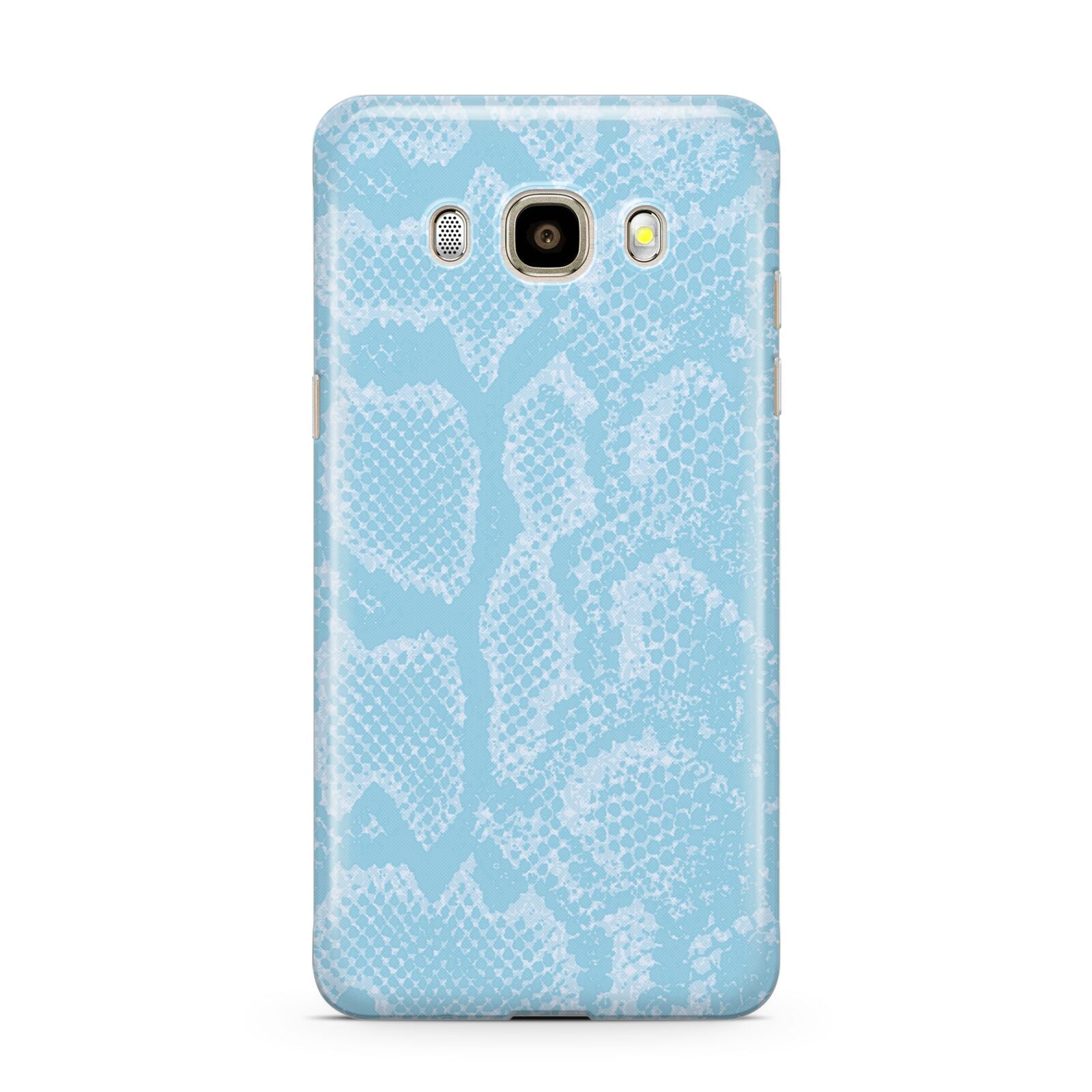 Blue Snakeskin Samsung Galaxy J7 2016 Case on gold phone