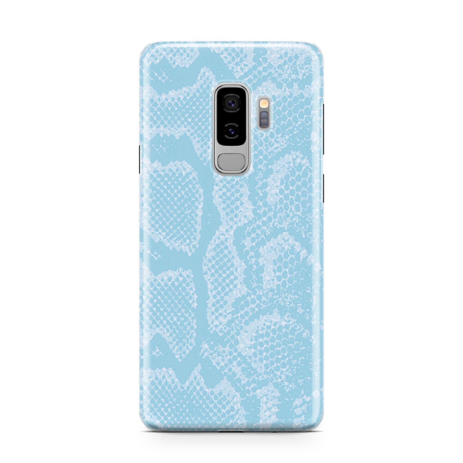 Blue Snakeskin Samsung Galaxy S9 Plus Case on Silver phone