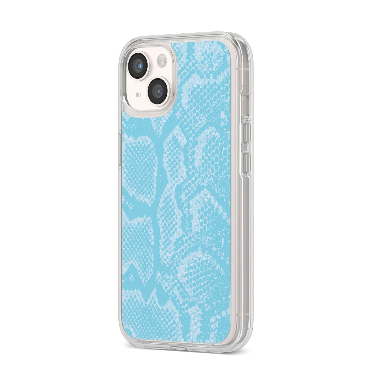 Blue Snakeskin iPhone 14 Clear Tough Case Starlight Angled Image