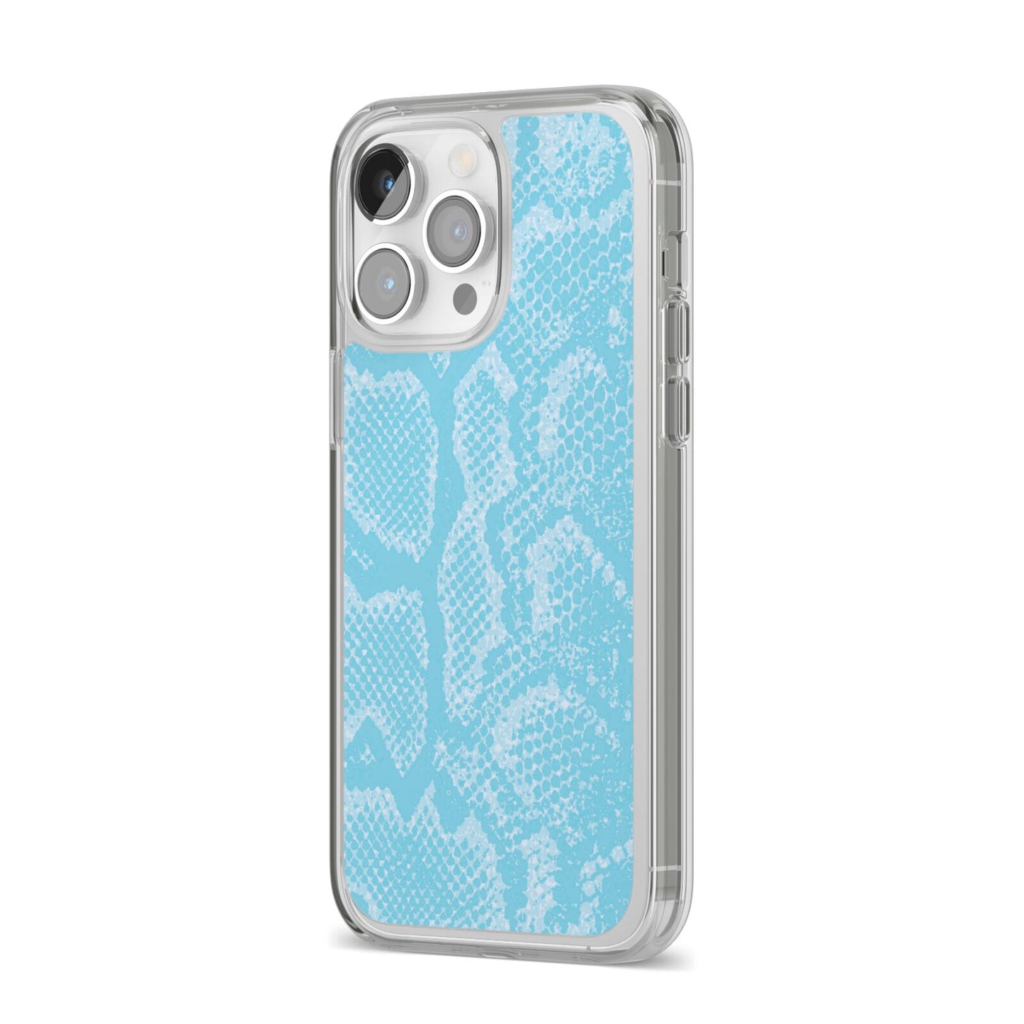 Blue Snakeskin iPhone 14 Pro Max Clear Tough Case Silver Angled Image