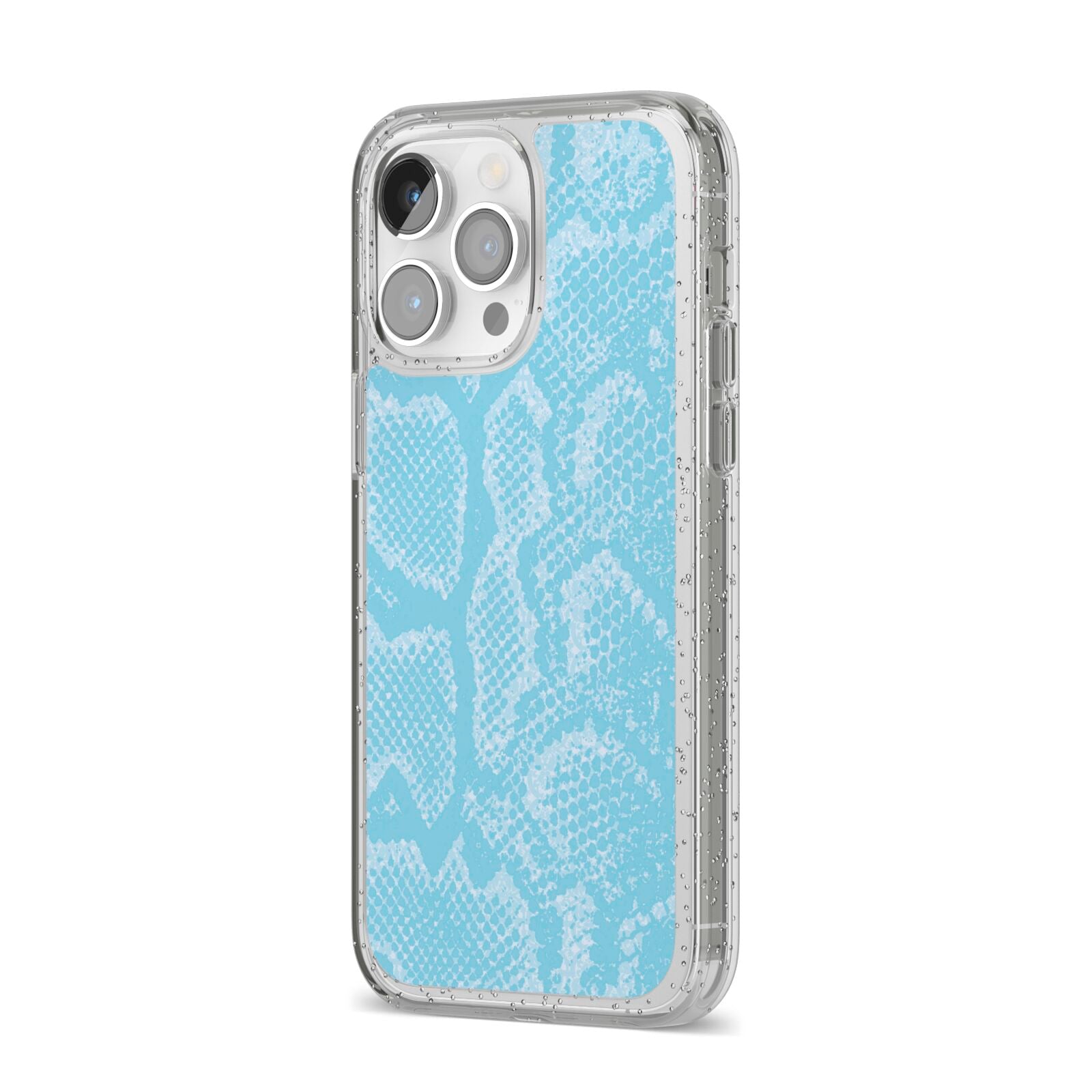 Blue Snakeskin iPhone 14 Pro Max Glitter Tough Case Silver Angled Image