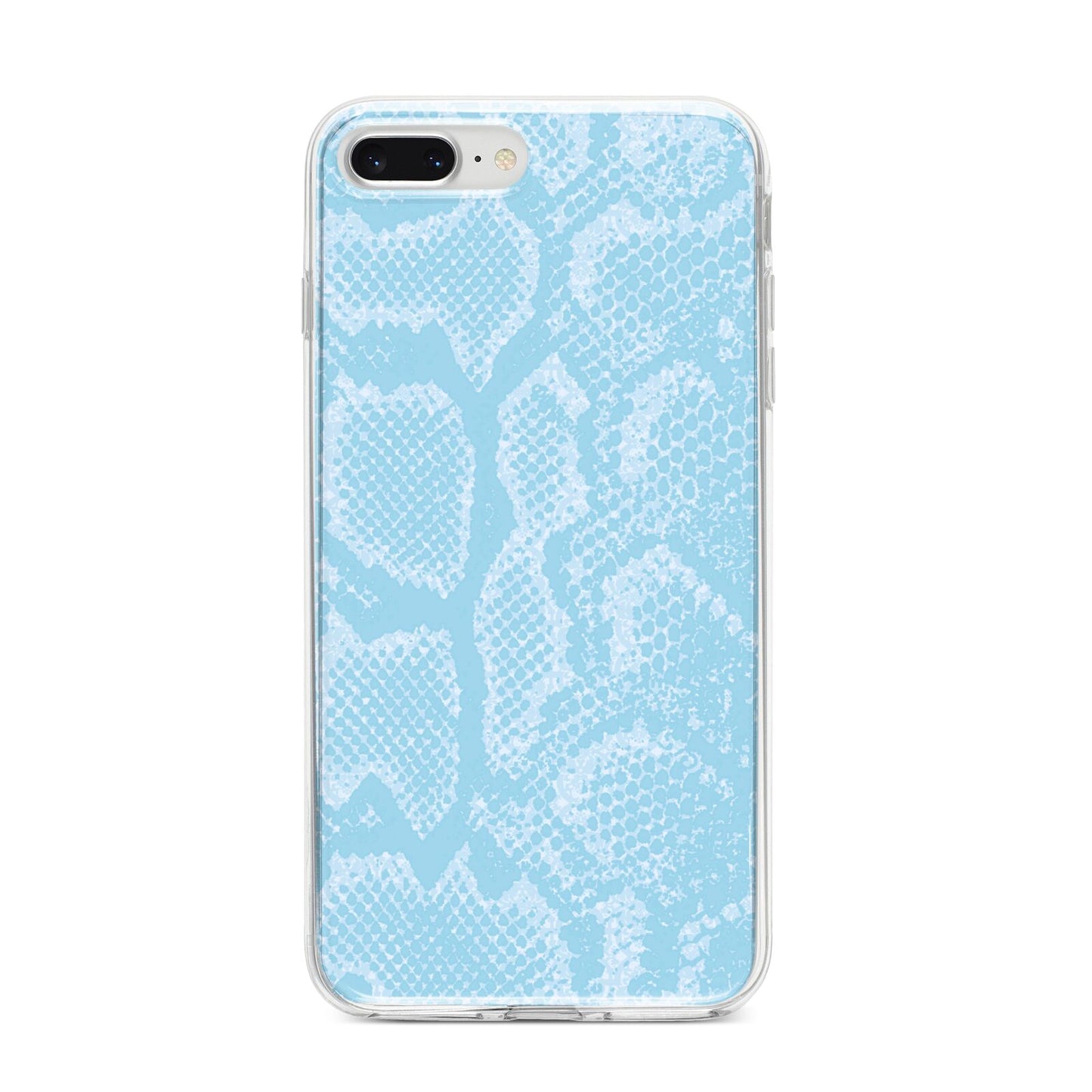 Blue Snakeskin iPhone 8 Plus Bumper Case on Silver iPhone