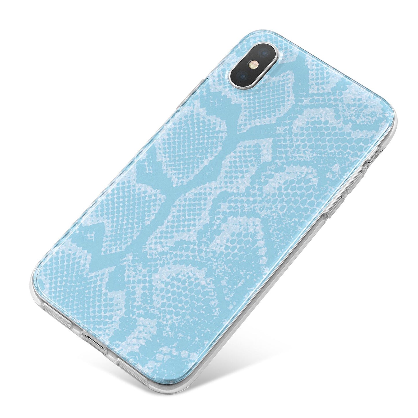 Blue Snakeskin iPhone X Bumper Case on Silver iPhone