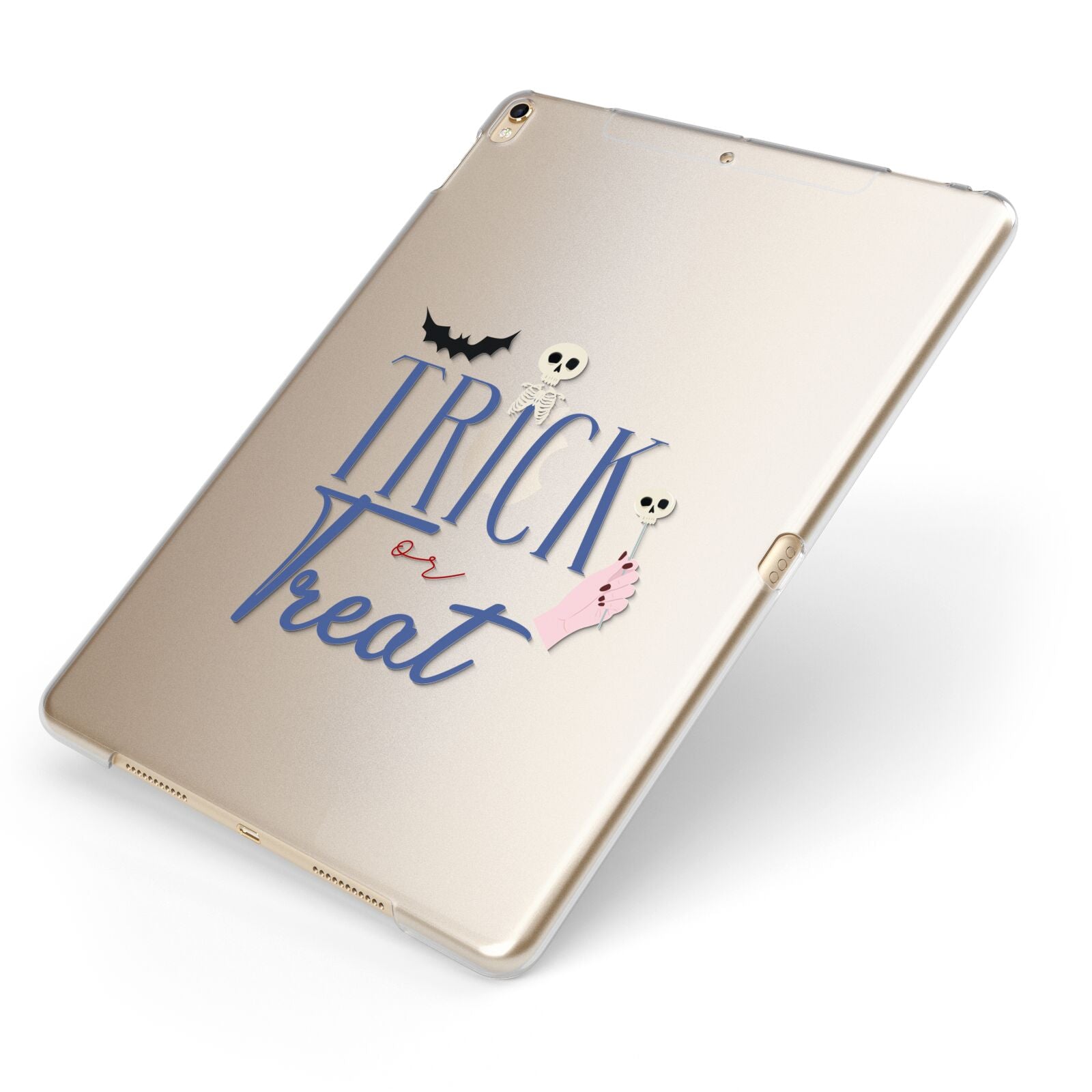 Blue Trick or Treat Apple iPad Case on Gold iPad Side View