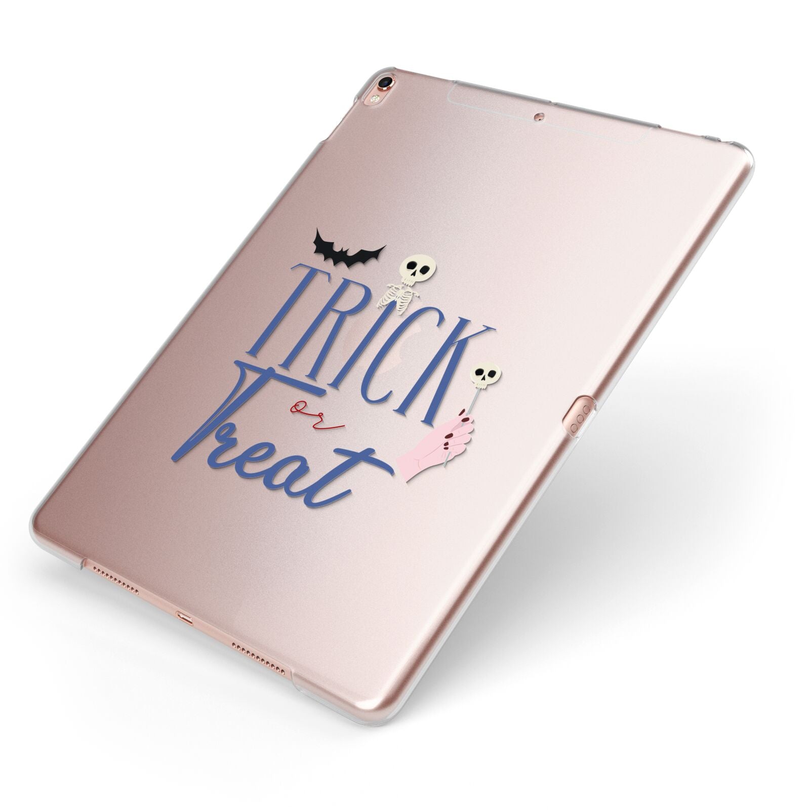 Blue Trick or Treat Apple iPad Case on Rose Gold iPad Side View