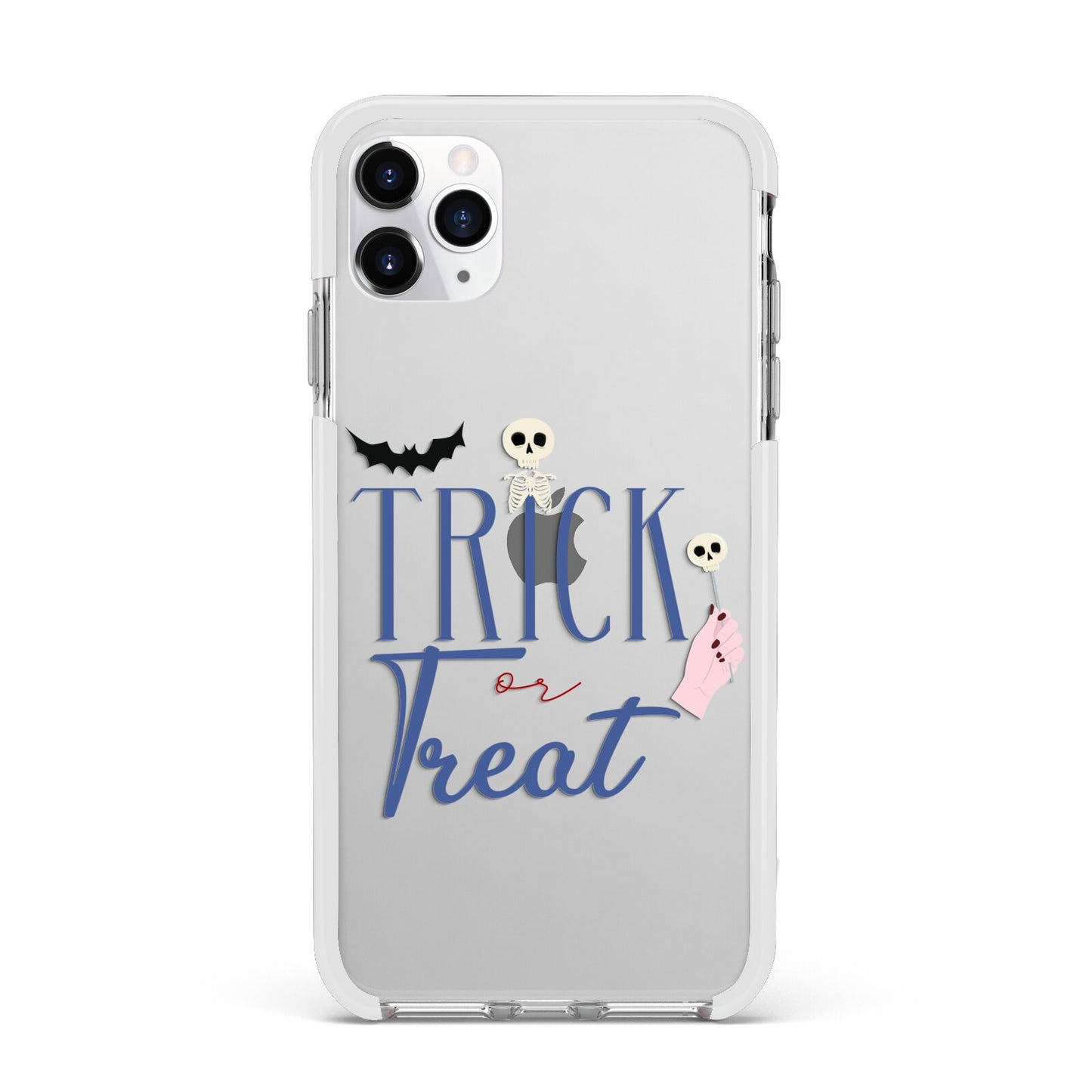 Blue Trick or Treat Apple iPhone 11 Pro Max in Silver with White Impact Case